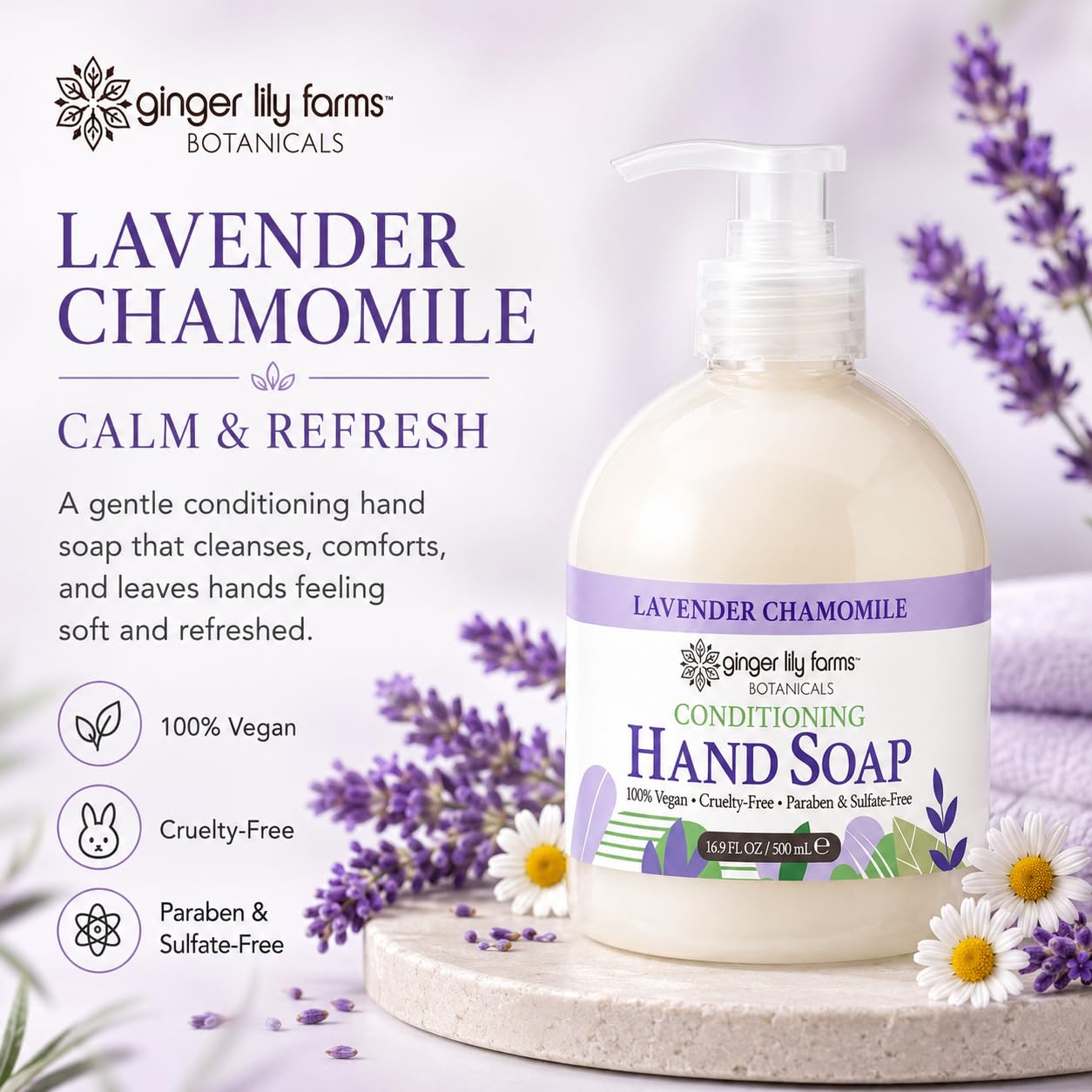 Ginger Lily Farms Botanicals Conditioning Liquid Hand Soap Refill, 100% Vegan & Cruelty-Free, Lavender Chamomile Scent, 16.9 Fl Oz Beauty & Personal Care Ginger Lily Farms