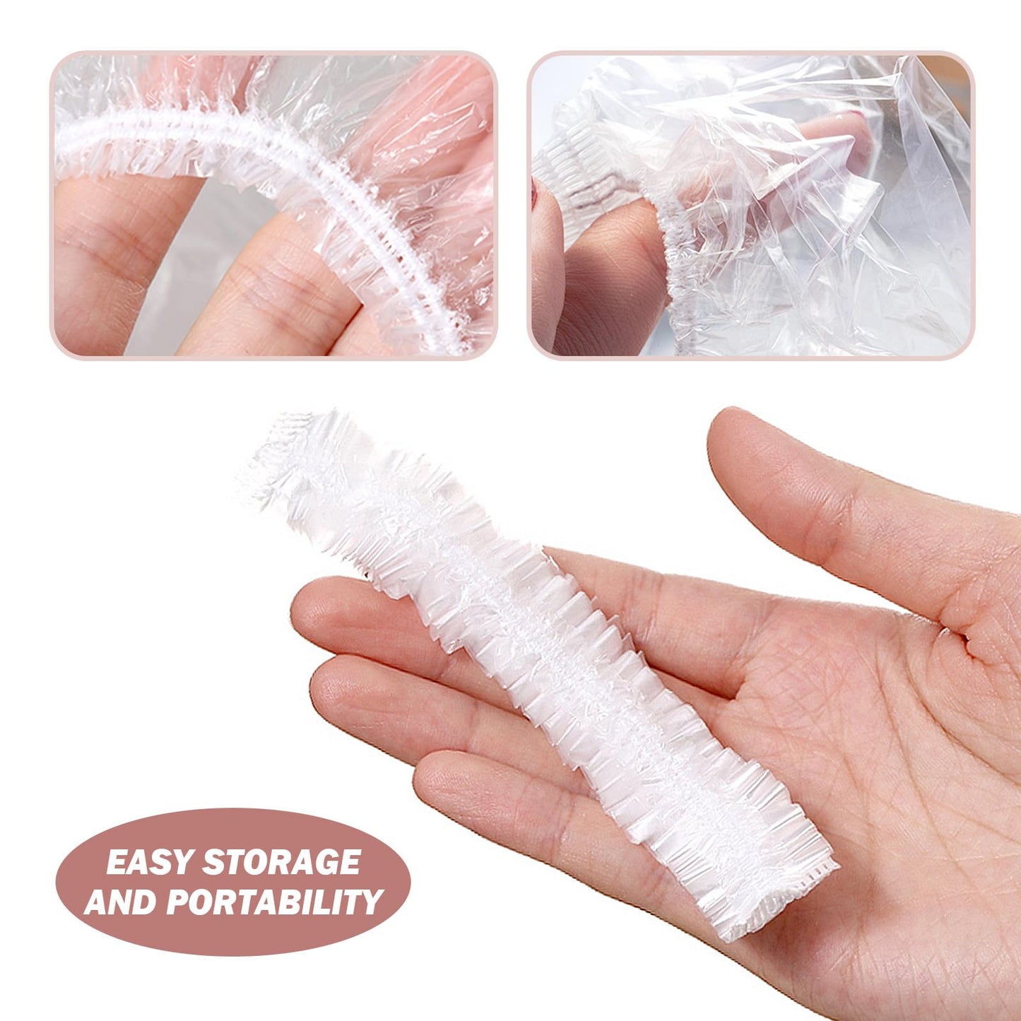 Qancekoo 50pcs Waterproof Disposable Shower Caps for Men Women Girl, Comfortable Large Thick Plastic Hair Cap Elastic Bath Cap for Shower, Hair Care Beauty and Personal Care Qancekoo