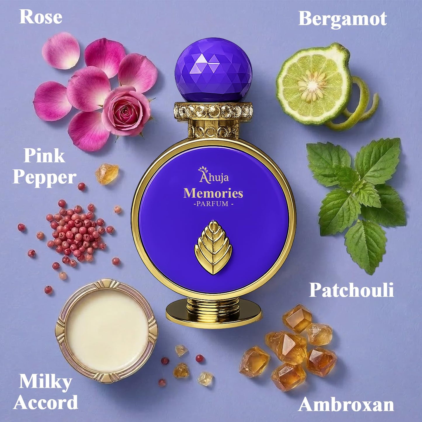 AHUJA Memories - 3.4 oz Parfum | Unisex Elegant Floral Amber Scent | 30% Long Lasting Oil | Pink Pepper, Bergamot, Rose, Milky Accord, Patchouli Beauty & Personal Care AHUJA
