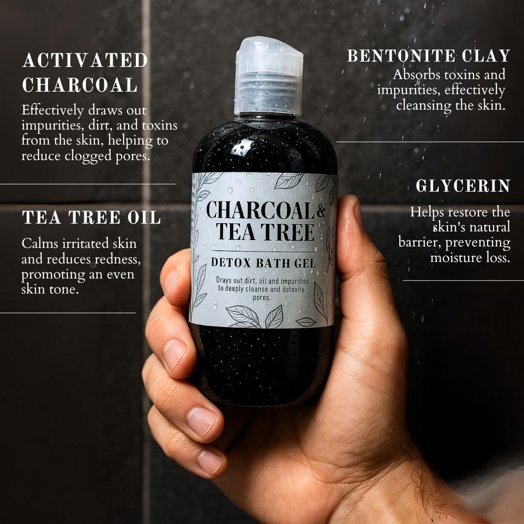 Nature Skin Shop Charcoal & Tea Tree Body Wash, Detoxifying Cleanser for Body Acne, Oily Skin & Clogged Pores, with Organic Ingredients, Sulfate-Free Beauty & Personal Care Nature Skin Shop