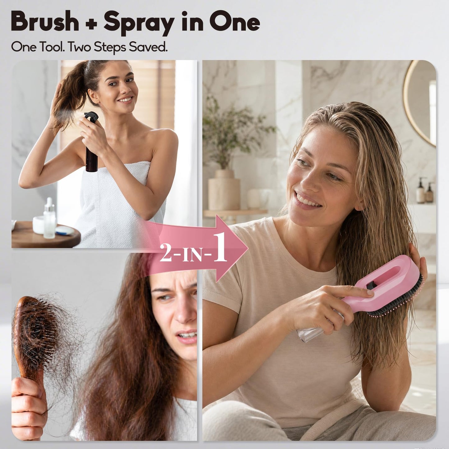 2-in-1 Misting Detangling Hair Brush with Fine Spray - Anti-Frizz & Static Control for Fine, Dry & Flyaway Hair - Smooth & Shine Everyday Styling Beauty & Personal Care YIHKQDL