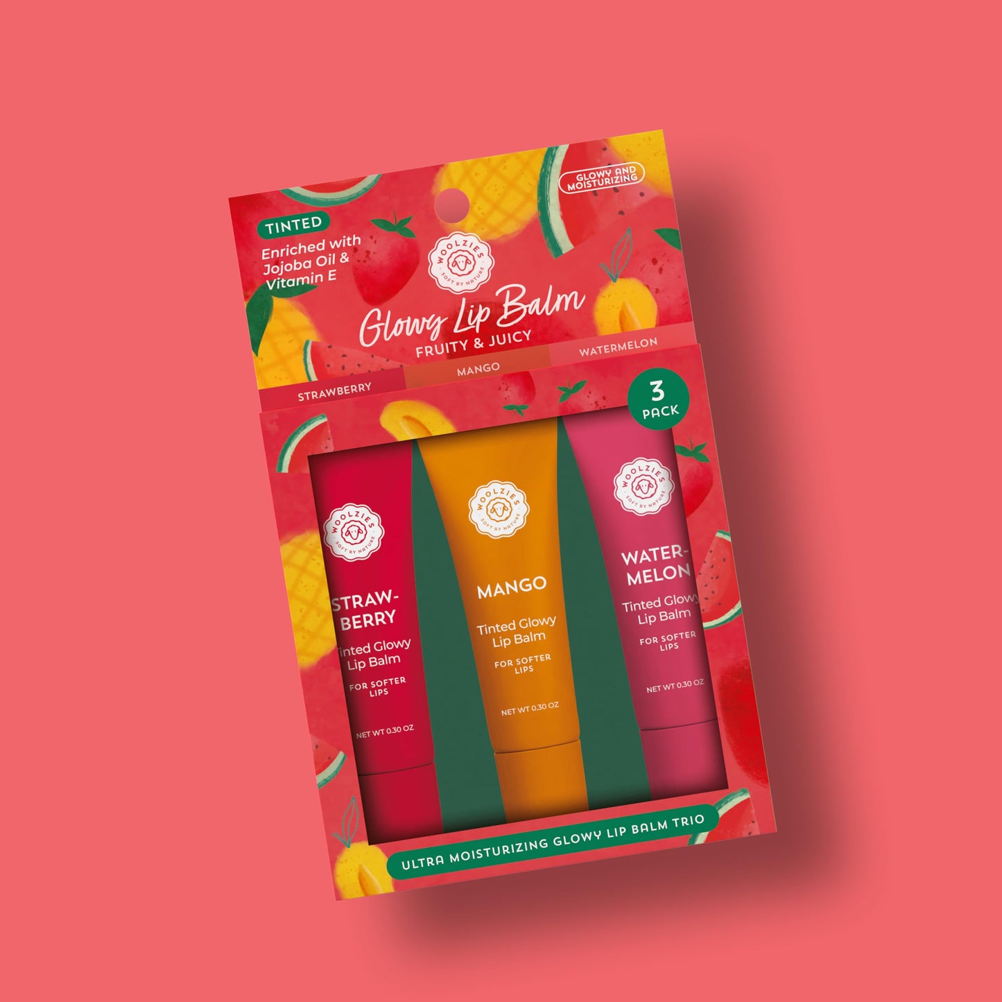Tinted Glowy Lip Balm Trio - Natural Hydrating Lip Care Set with Vitamin E, Cocoa Butter & Jojoba Oil - Moisturizing, Vegan, Cruelty-Free Lip Balms Beauty and Personal Care Woolzies