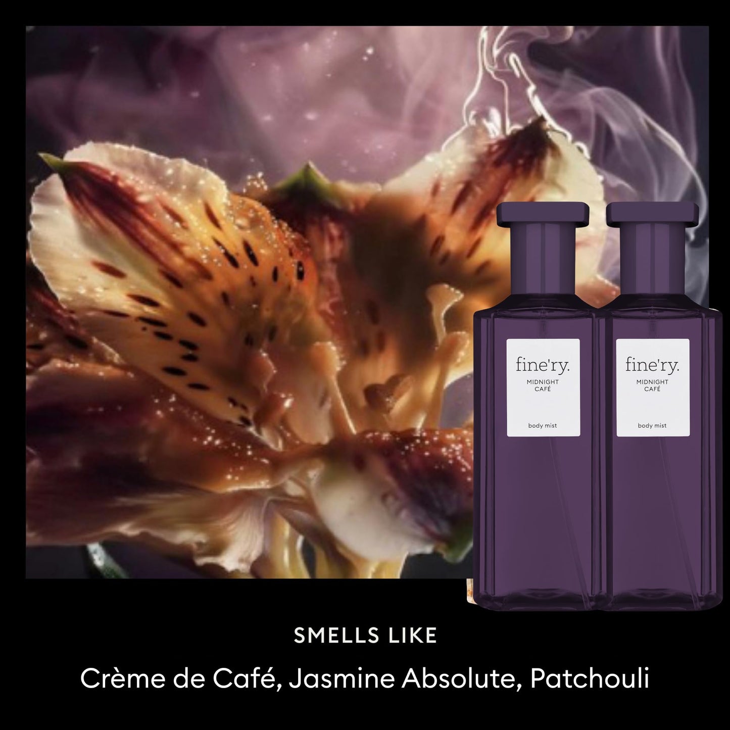Fine'ry Midnight Café Hair + Body Fragrance Fine Mist Spray | Warm Smoky, Vanilla Scent with Crème De Café, Jasmine & Patchouli, Vegan & Cruelty-Free Beauty & Personal Care Fine'ry