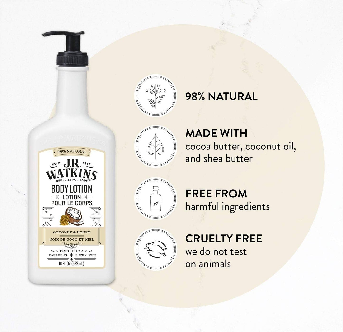 J.R. Watkins Daily Moisturizing Lotion - Body Cream in Pump Dispenser - Hydrating Skin Cream Made with Shea Butter, Cocoa Butter, Coconut Oil Beauty & Personal Care J.R. Watkins