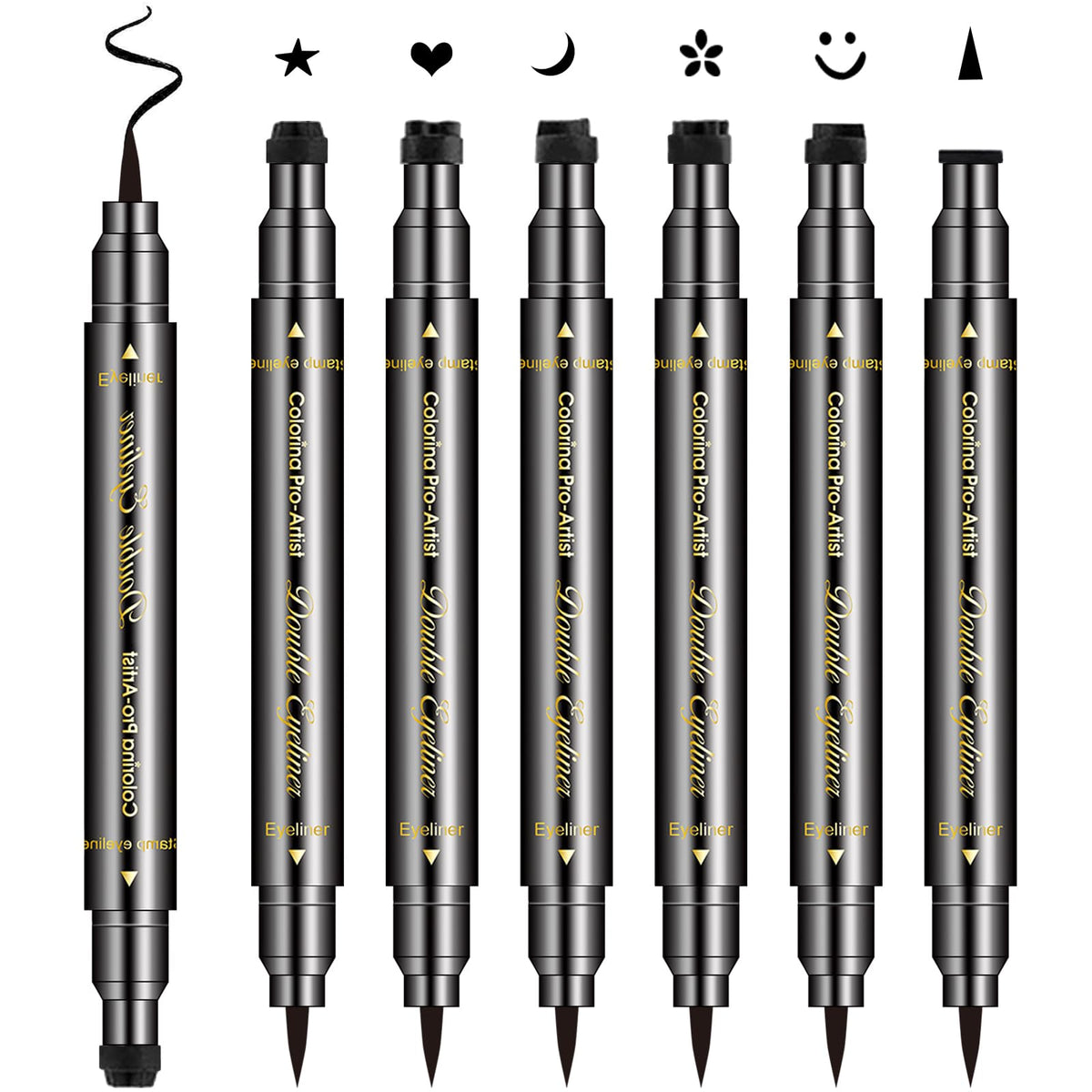 Erinde 6PCS Double-headed Eyeliner Stamp Pen Set, Black Stencil, Winged Eyeliner Tattoo Tool, Star Moon Heart Eye Makeup Beauty & Personal Care Erinde