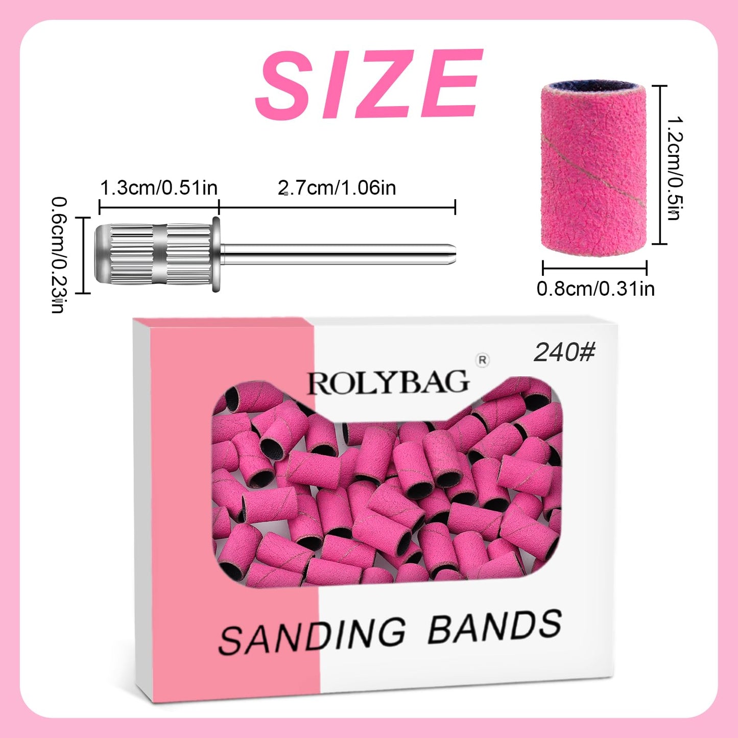 Rolybag Sanding Bands for Nail Drill, 240 Grit Sanding Bands Include 100 Fine Grit Sanding Band and 2 Pcs Mandrel Bit for 3/32" Nail Drill Machine Beauty & Personal Care Rolybag