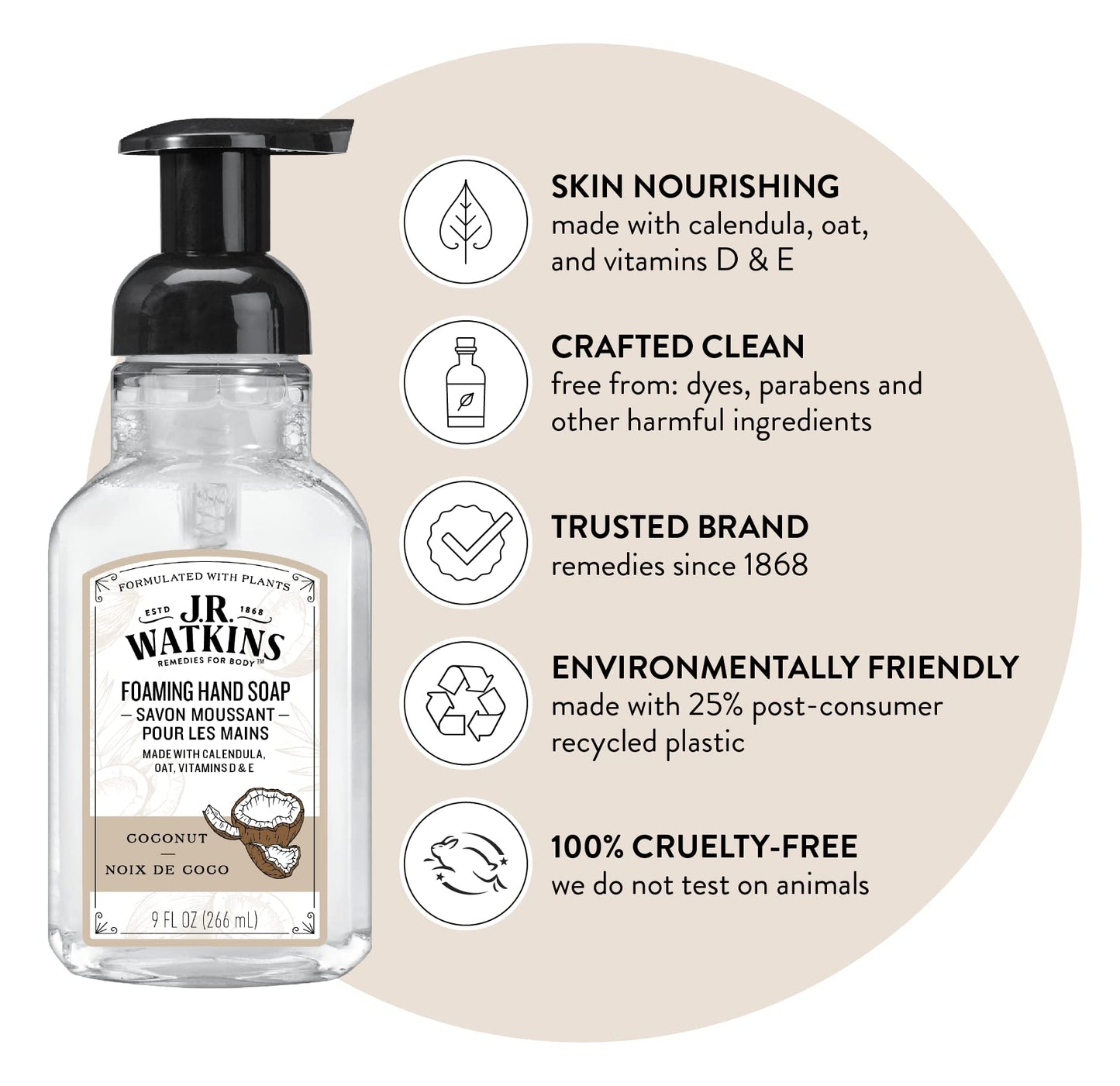 Hand Soap, Foaming, 9 fl oz, Coconut Coconut Beauty & Personal Care J.R. Watkins