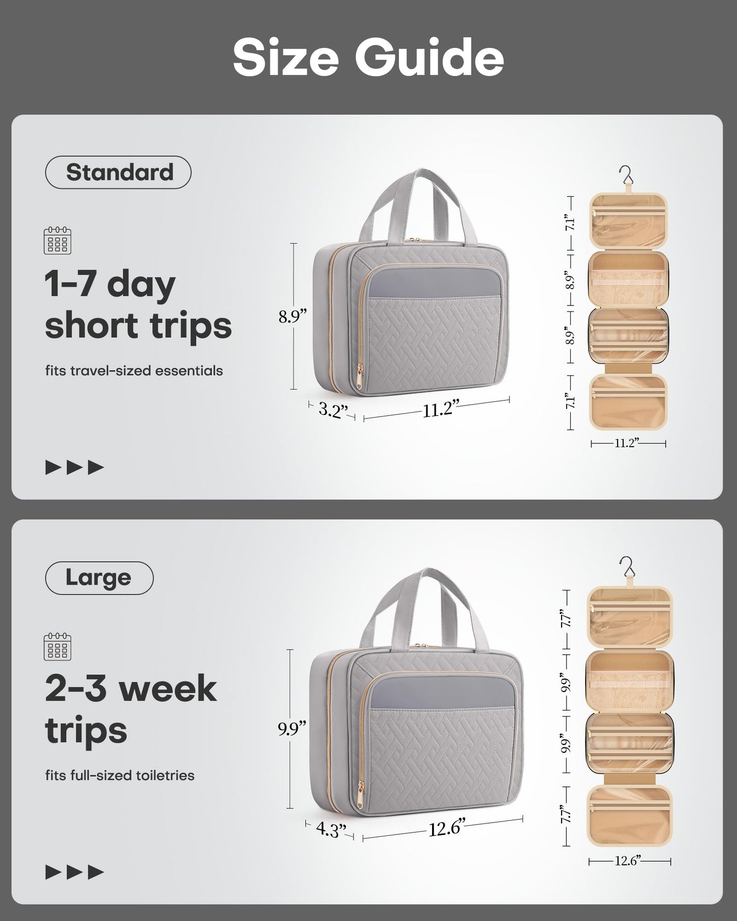 HOTOR Hanging Travel Toiletry Bag Women Men, Grey, Medium Beauty and Personal Care HOTOR