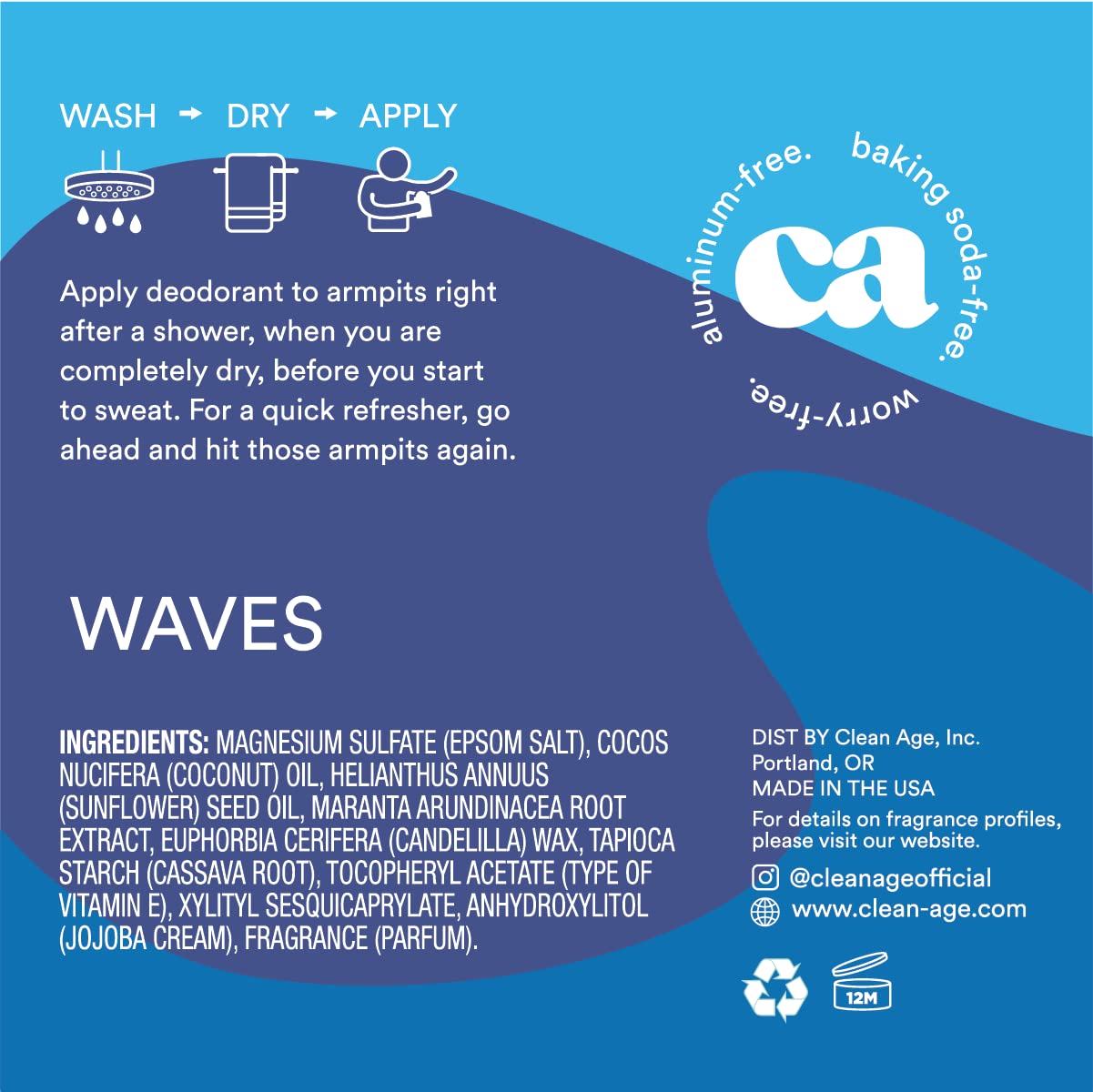 Clean Age Waves Natural Deodorant for Teens - Aluminum Free, Baking soda Free Beauty and Personal Care CLEAN AGE