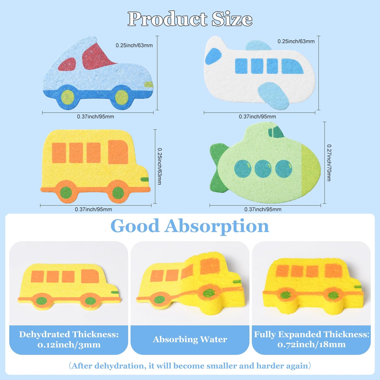 4 PCS Cartoon Car Bath Sponge for Kids,Transportation Cute Shape Compressed Cellulose Shower Sponges for Baby,Soft and Funny Beauty and Personal Care Pumwoy