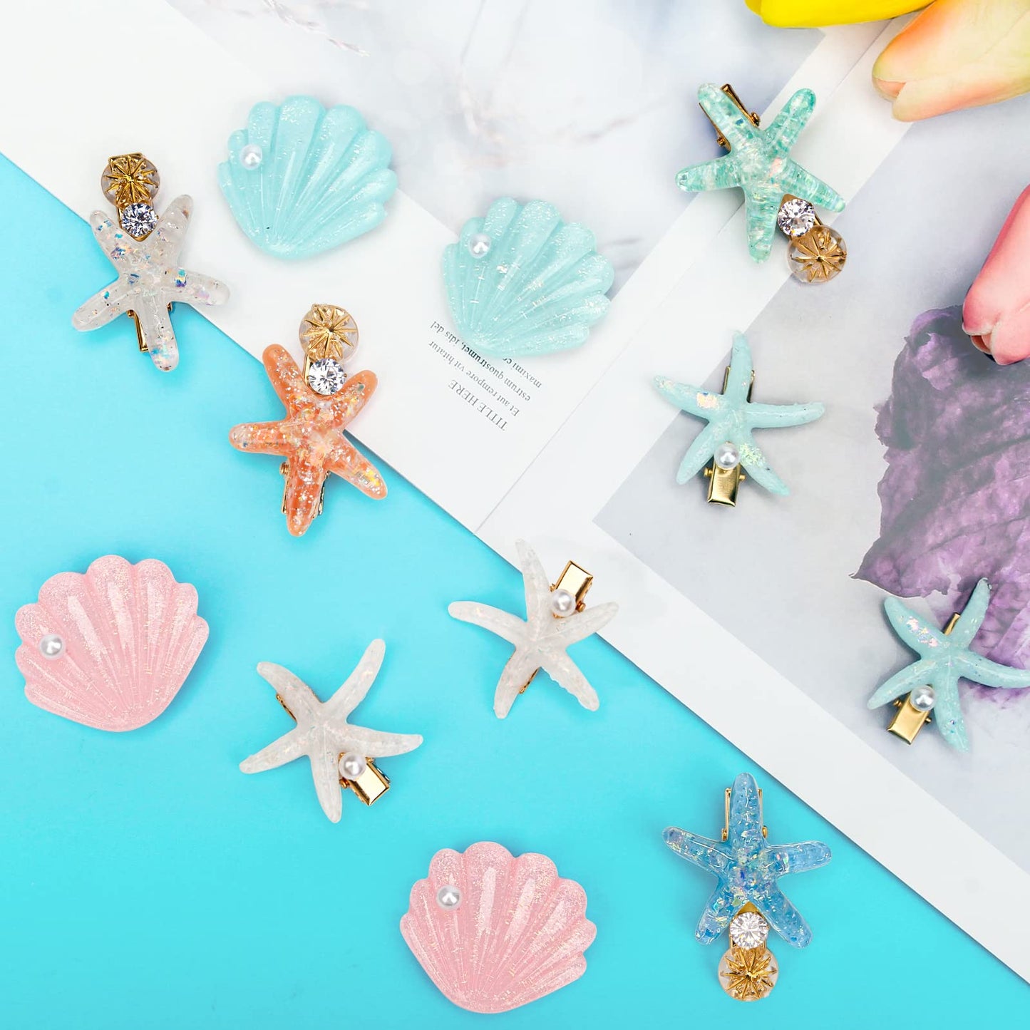 12 Pieces Shell Pearl Starfish Hair Clip Set, Catcan Seashell Hair Clips Starfish Alligator Clips for Women Headwear Styling Tools Accessories Beauty & Personal Care Catcan