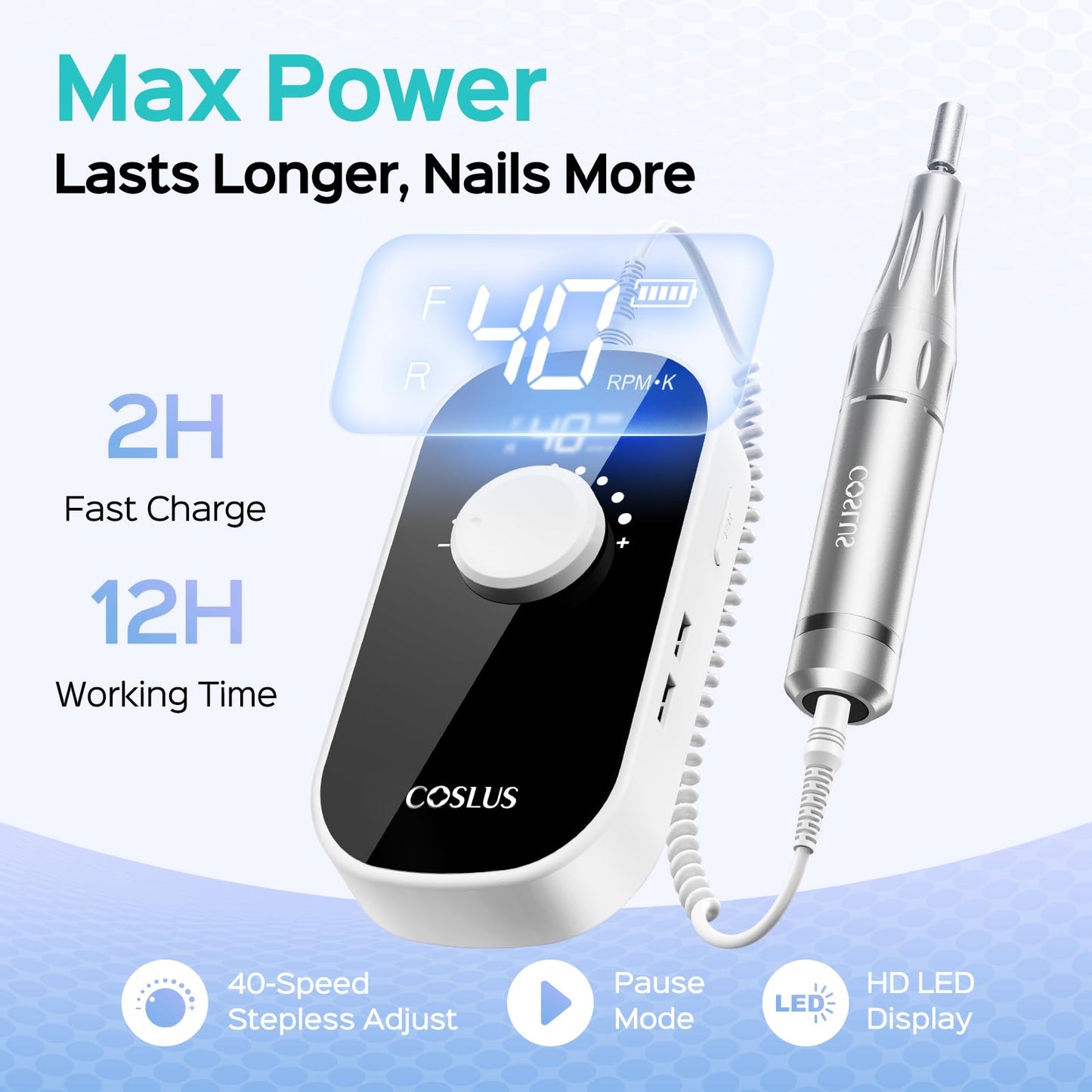 COSLUS E51 Professional Nail Drill Portable Long-Lasting Electric Nail File Beauty and Personal Care COSLUS