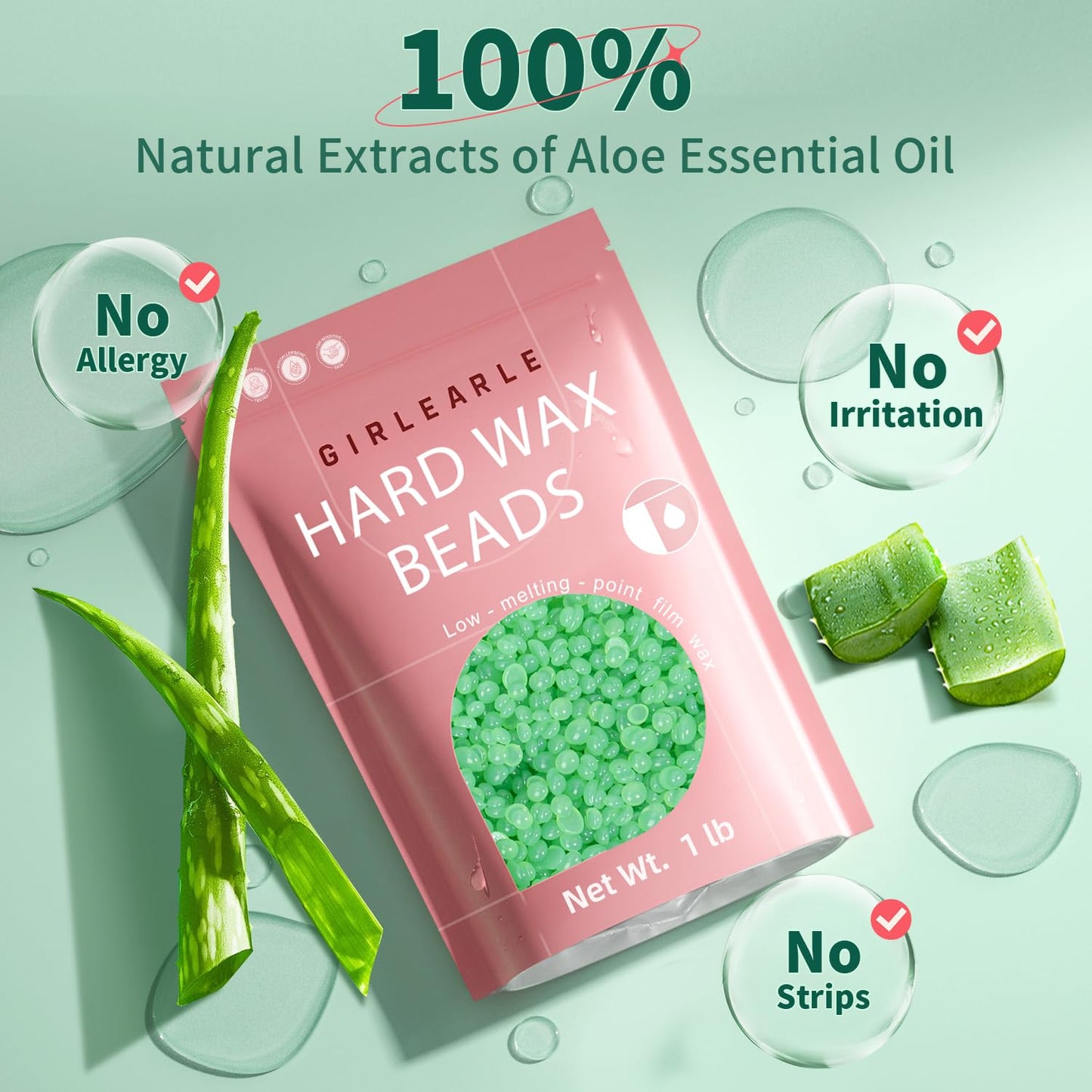 GIRLEARLE Wax Beads (1lb) for Hair Removal - Aloe Vera Formula, Perfect for Sensitive Skin, Eyebrow, Brazilian Bikini, Legs, Facial and Full Body Beauty and Personal Care GIRLEARLE