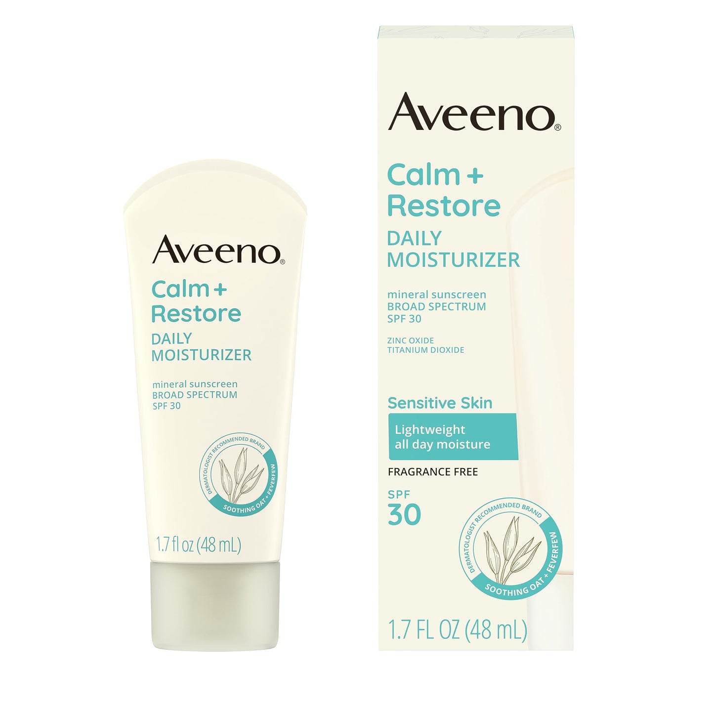 Aveeno Calm + Restore Daily Moisturizer Mineral Sunscreen with Broad Spectrum SPF 30, Lightweight All Day Moisture + UVA/UVB Sun Protection Beauty & Personal Care Aveeno
