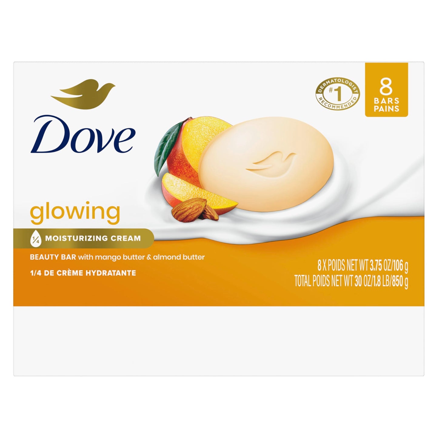 Dove Beauty Bar Soap Glowing Mango & Almond Butters, 8 Bars for Radiant Skin, Illuminates Skin 3.75 oz Beauty & Personal Care Dove
