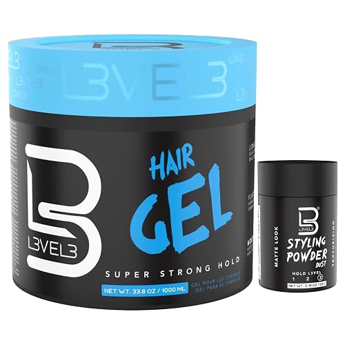 L3 Hair Gel with Sample Powder - Super Strong Hold - Flake Free - Long Lasting Shine - for Men and Women Beauty & Personal Care L3