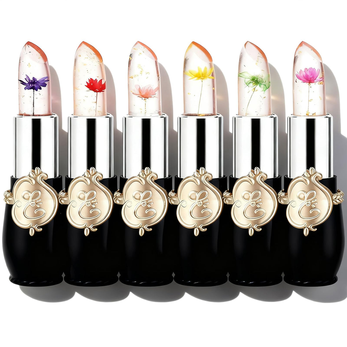 firstfly Pack of 6 Crystal Flower Jelly Lipstick, Long Lasting Nutritious Lip Balm Lips Moisturizer Magic Temperature Color Change Lip Gloss (Black) Beauty & Personal Care firstfly