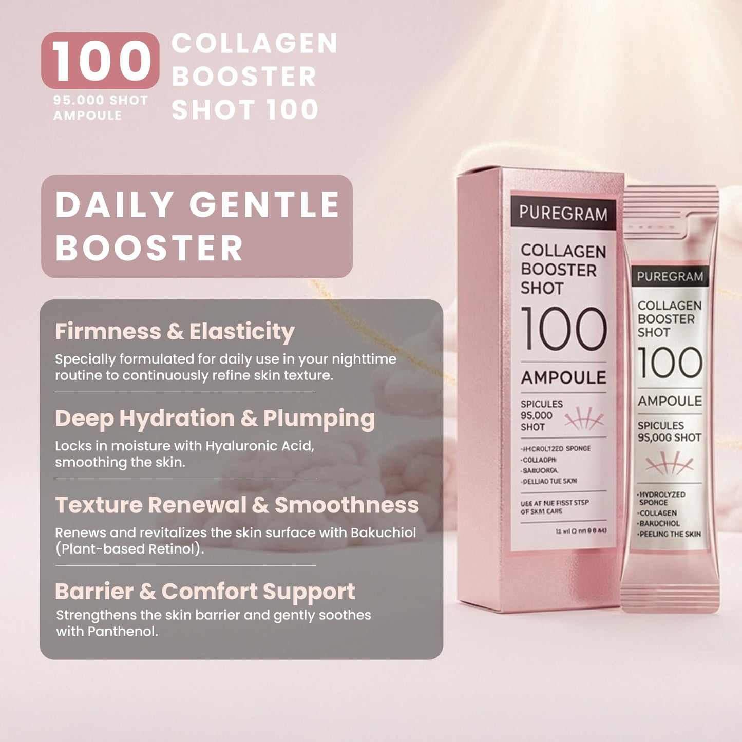 PUREGRAM Collagen Booster Shot 100 Ampoule, Daily Spicule Microneedling Collagen Serum for Skin Texture, Elasticity Look & Healthy Glow Beauty & Personal Care PUREGRAM