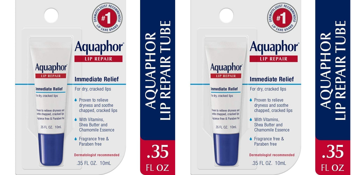 Aquaphor Lip Repair Ointment - Long-lasting Moisture to Soothe Dry Chapped Lips - .35 fl. oz. Tube (Pack of 2) Beauty & Personal Care Aquaphor