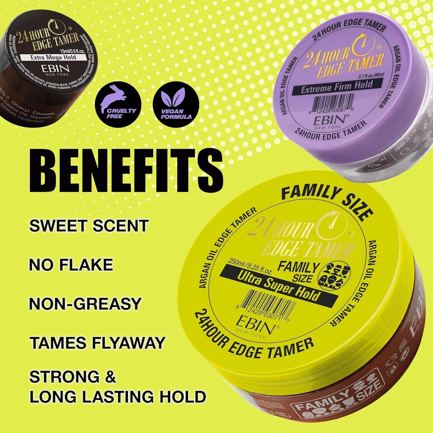 EBIN NEW YORK 24 Hour Edge Tamer Ultra Super Hold 6.34 fl.oz/180ml No Flaking, Smooth Shine, Argan & Castor Oil, Strong Edge Control Gel, Edge gel Beauty & Personal Care EBIN NEW YORK