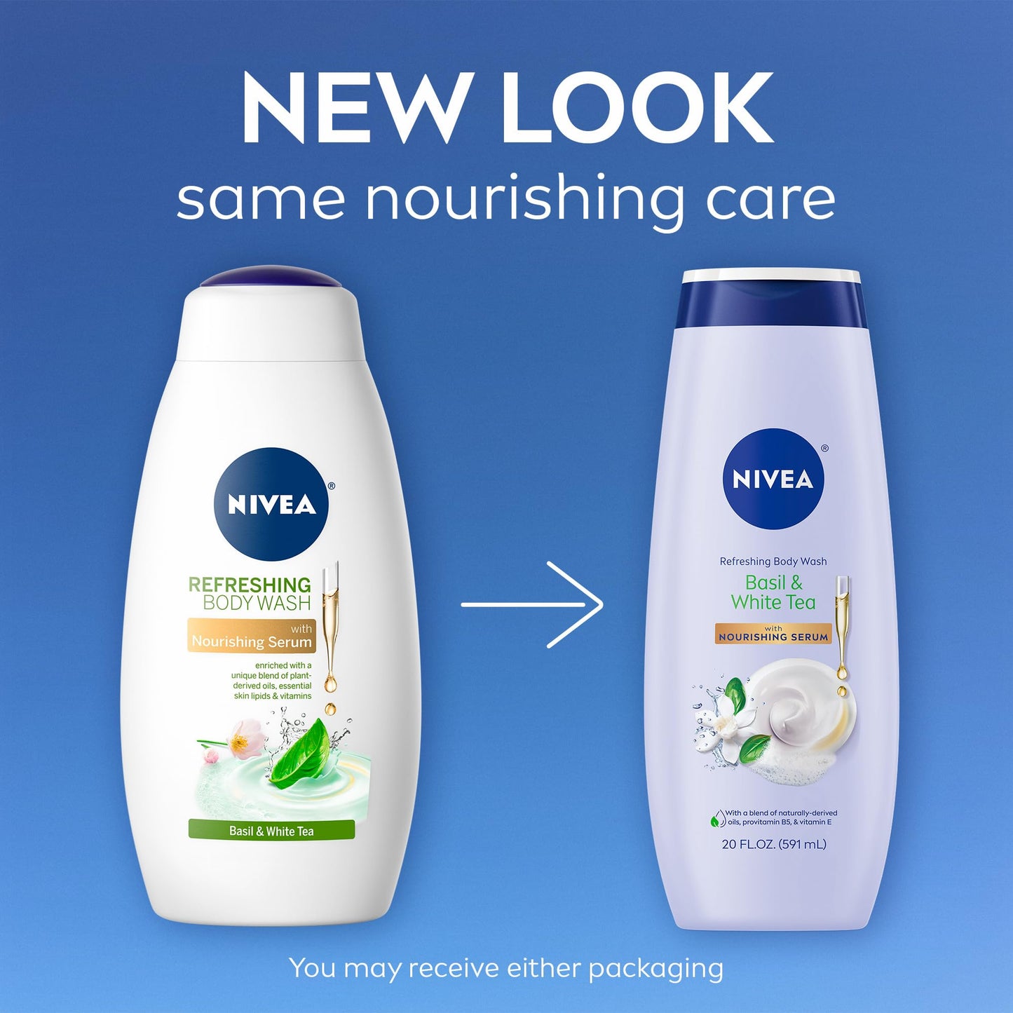 NIVEA Refreshing Basil and White Tea Body Wash with Nourishing Serum, Scented Body Wash for Women, Enriched with Provitamin B5 and Vitamin E, 20 Fl Oz Beauty & Personal Care NIVEA