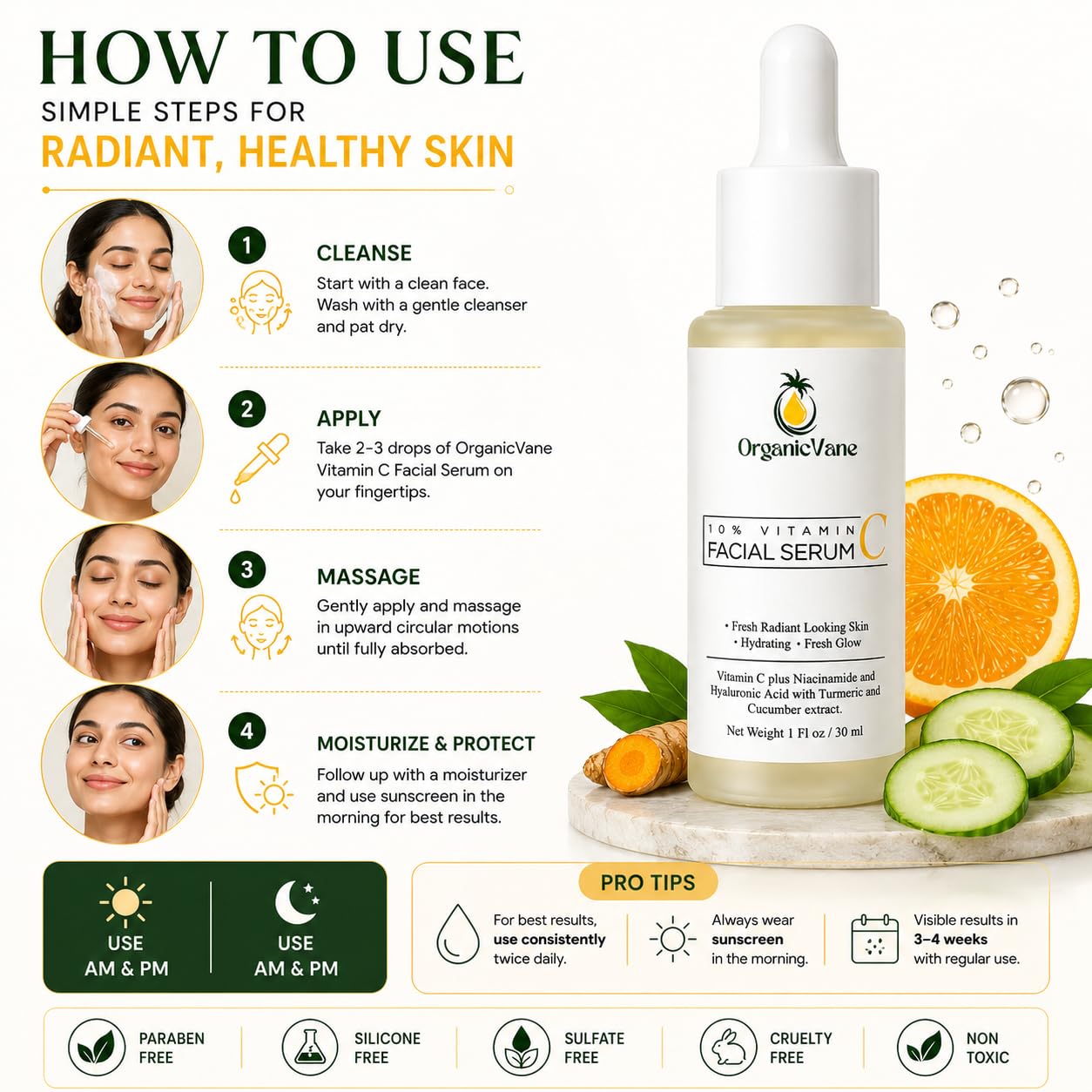 Vitamin C Serum 10% for Face - Powerful Anti-Aging Brightening Serum with Hyaluronic Acid, Niacinamide & Turmeric, Dark Spot Corrector, Reduces Beauty & Personal Care Organic Vane