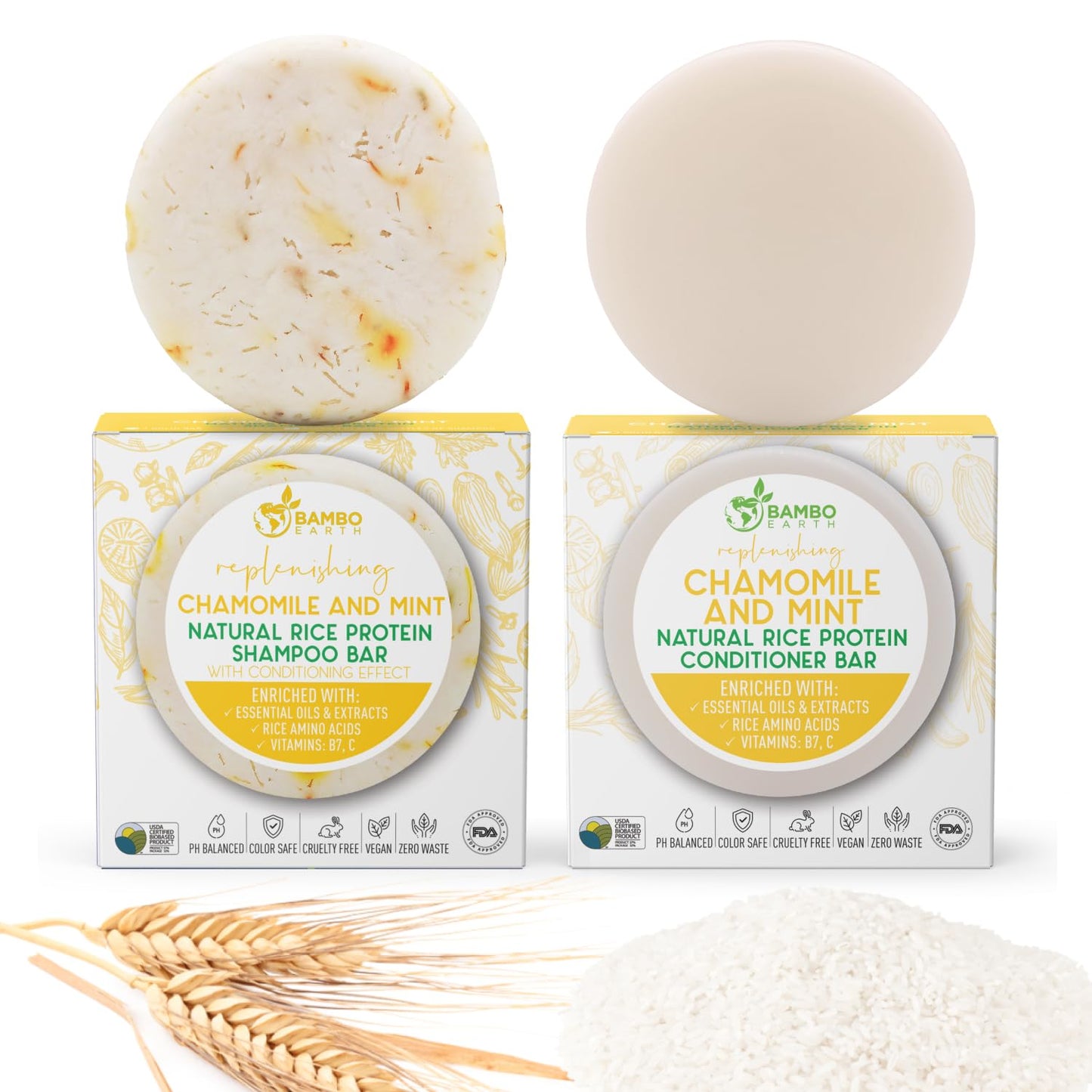 Solid Rice Protein Water Shampoo & Conditioner Hair Soap - Shampoo and Conditioner Bars For Hair With All Natural Plant Based Essential Oils And Zero Beauty & Personal Care BAMBOEARTH