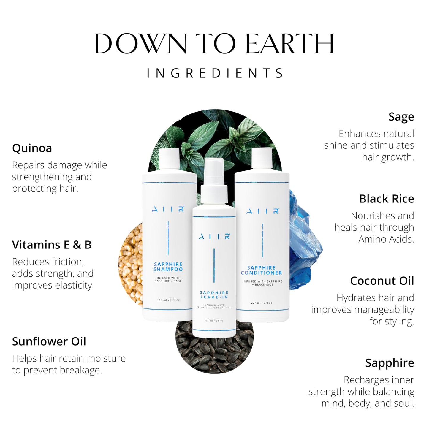 AIIR Sapphire Bundle - Sapphire Infused Shampoo, Conditioner & Leave-In Conditioner Set - Strengthen Damaged Hair, Frizz Control, Heat Protectant Beauty & Personal Care AIIR