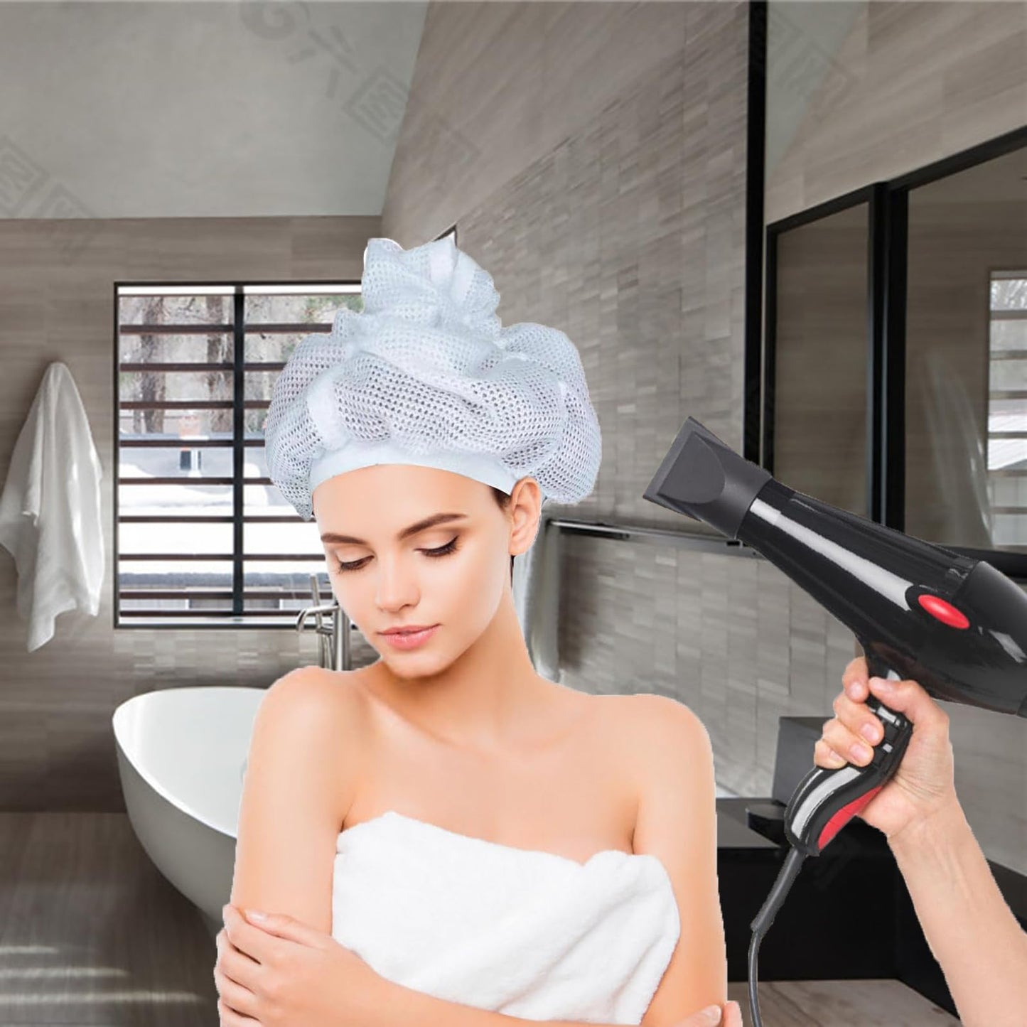 TICURA Net Plopping Cap For Drying Curly Hair, Hair Net For Drying ?A Mesh Cap With Adjustable Traction Rope For Drying Curly Hair.?2PC), White Beauty and Personal Care TICURA