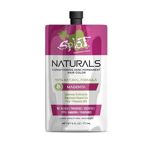 Splat Naturals Semi-Permanent Hair Color, Magenta, 6 fl. oz., 95% Natural Hair Dye Formula Lasts Up to 30 Washes, Vegan & Cruelty-Free Beauty & Personal Care Splat