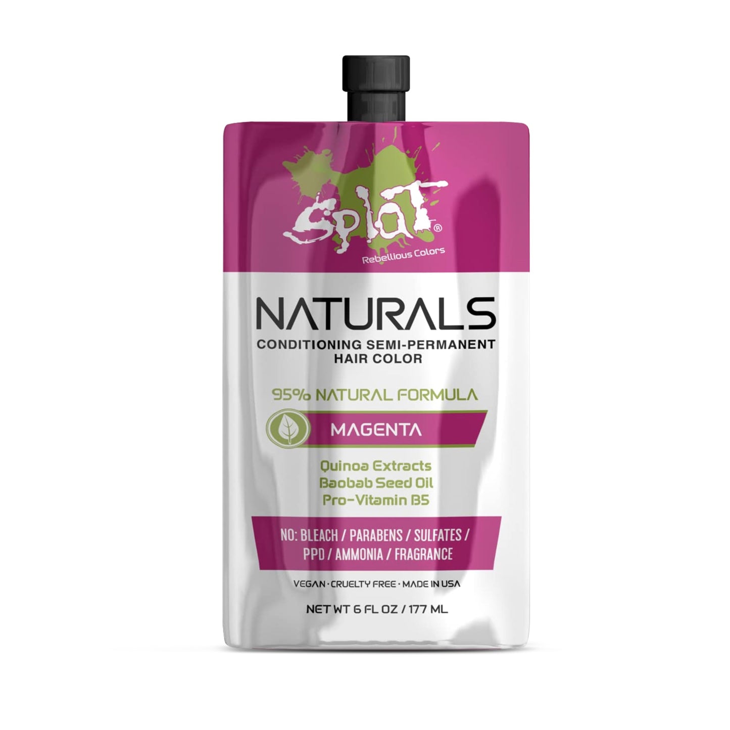 Splat Naturals Semi-Permanent Hair Color, Magenta, 6 fl. oz., 95% Natural Hair Dye Formula Lasts Up to 30 Washes, Vegan & Cruelty-Free Beauty & Personal Care Splat