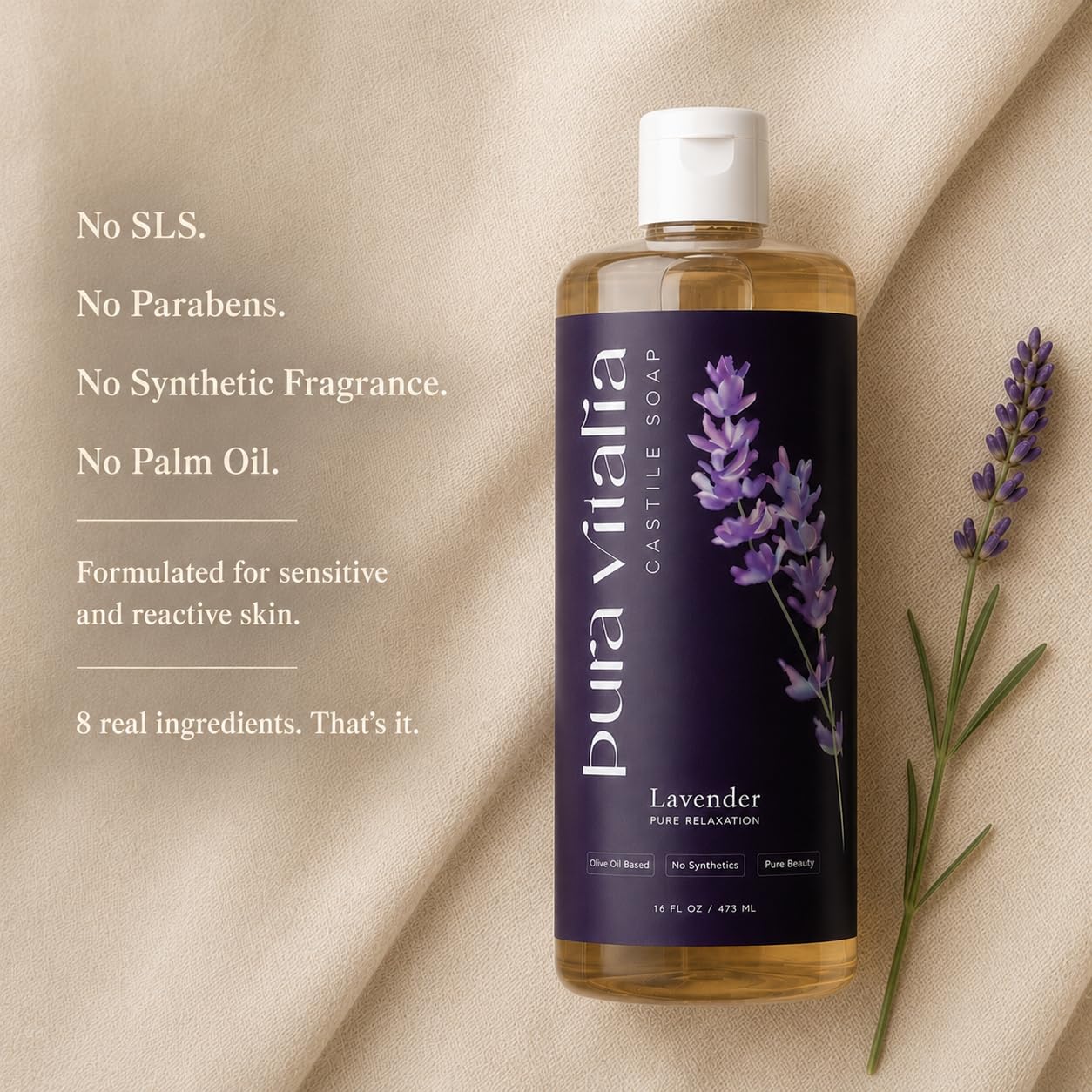 Pura Vitalia Lavender Organic Castile Soap Body Wash | Made with Organic Aloe Vera for Sensitive & Dry skin | No SLS, Parabens, or Synthetic Fragrance Beauty & Personal Care Pura Vitalia