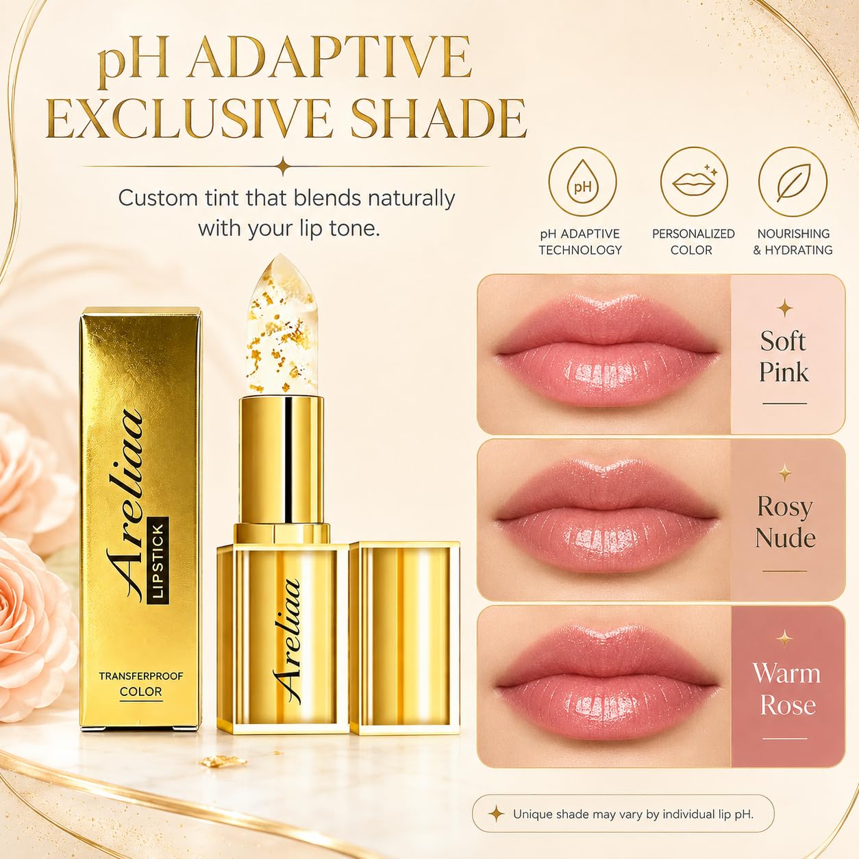 Areliaa Lipstick for Older Women, Skin-Adaptive Lipstick - The Lipsticks That Adapts to You, Long Lasting Moisturizing, PH Lipsticks Color Changing, Beauty & Personal Care Areliaa