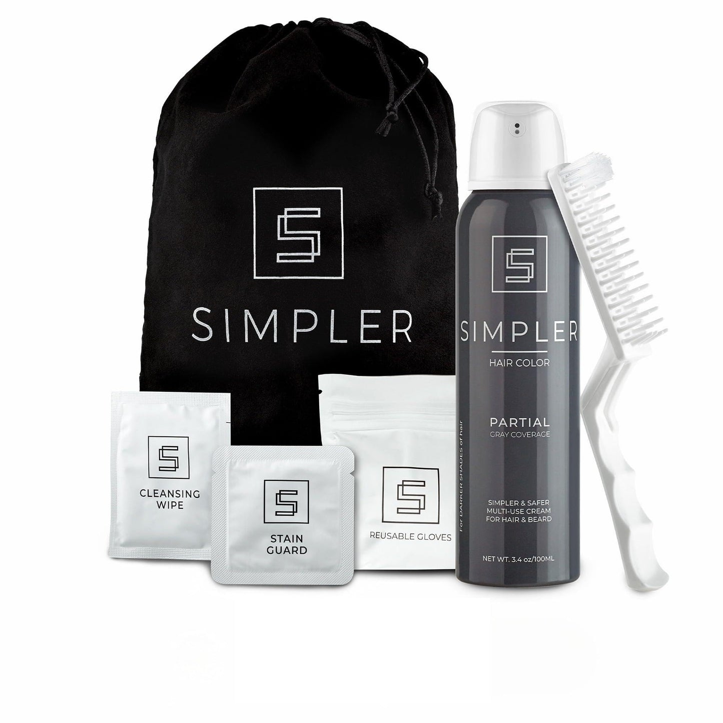Simpler Partial Coverage Men's Hair Color Color Box - Permanent Beard and Mustache Dye - Ammonia-Free Beard Hair Dye - Fast Gray Blending - Salt Beauty & Personal Care SIMPLER HAIR COLOR