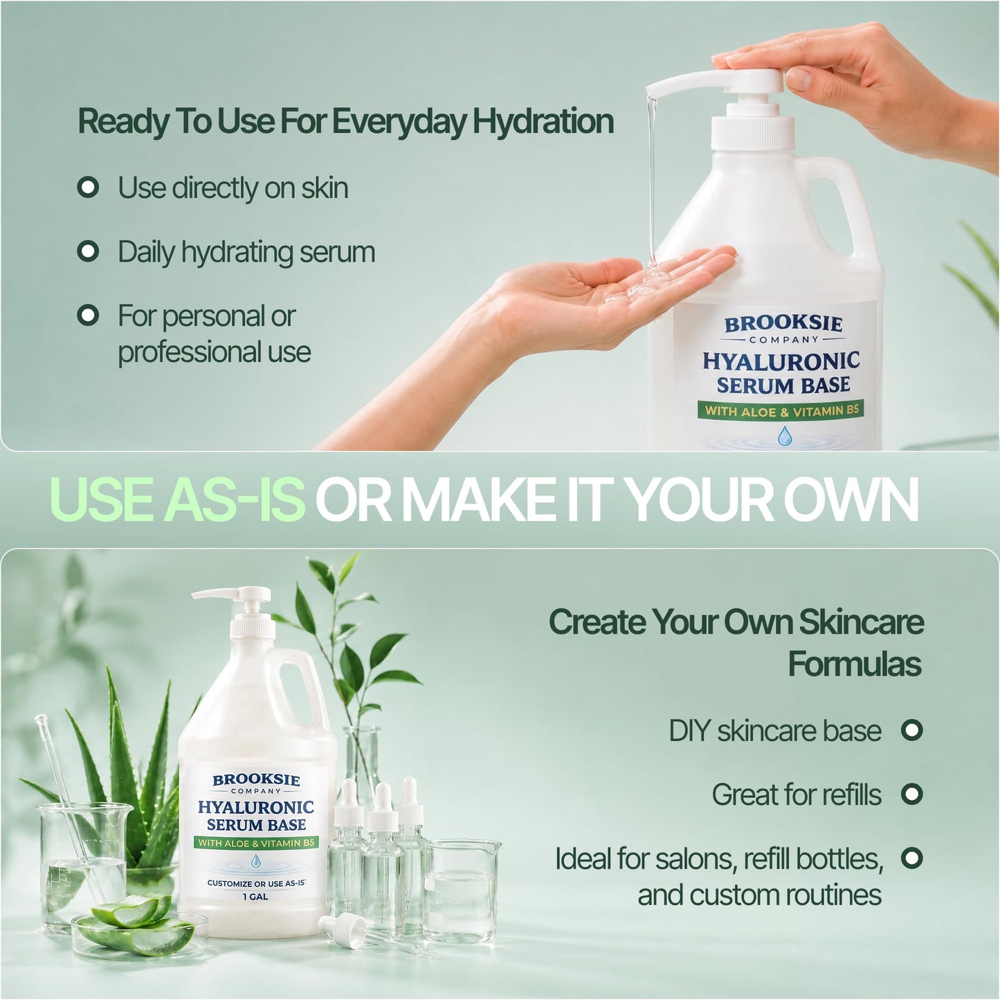 Hyaluronic Acid Serum 1 Gallon With Aloe and Vitamin B5, Customize or Use as is, Lightweight and Ultra-Hydrating, Made in the USA Beauty & Personal Care Brooksie Naturals