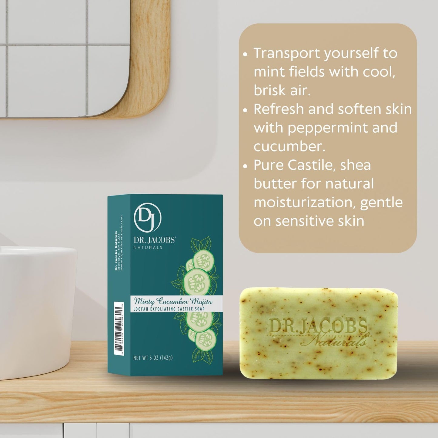 Dr Jacobs Naturals Pure Castile Vegan Bar Soap (Minty Cucumber Mojito, 5 oz, 2-pack) - Triple Milled Exfoliating, Made with Premium Organic Oils Beauty & Personal Care DR.JACOBS NATURALS