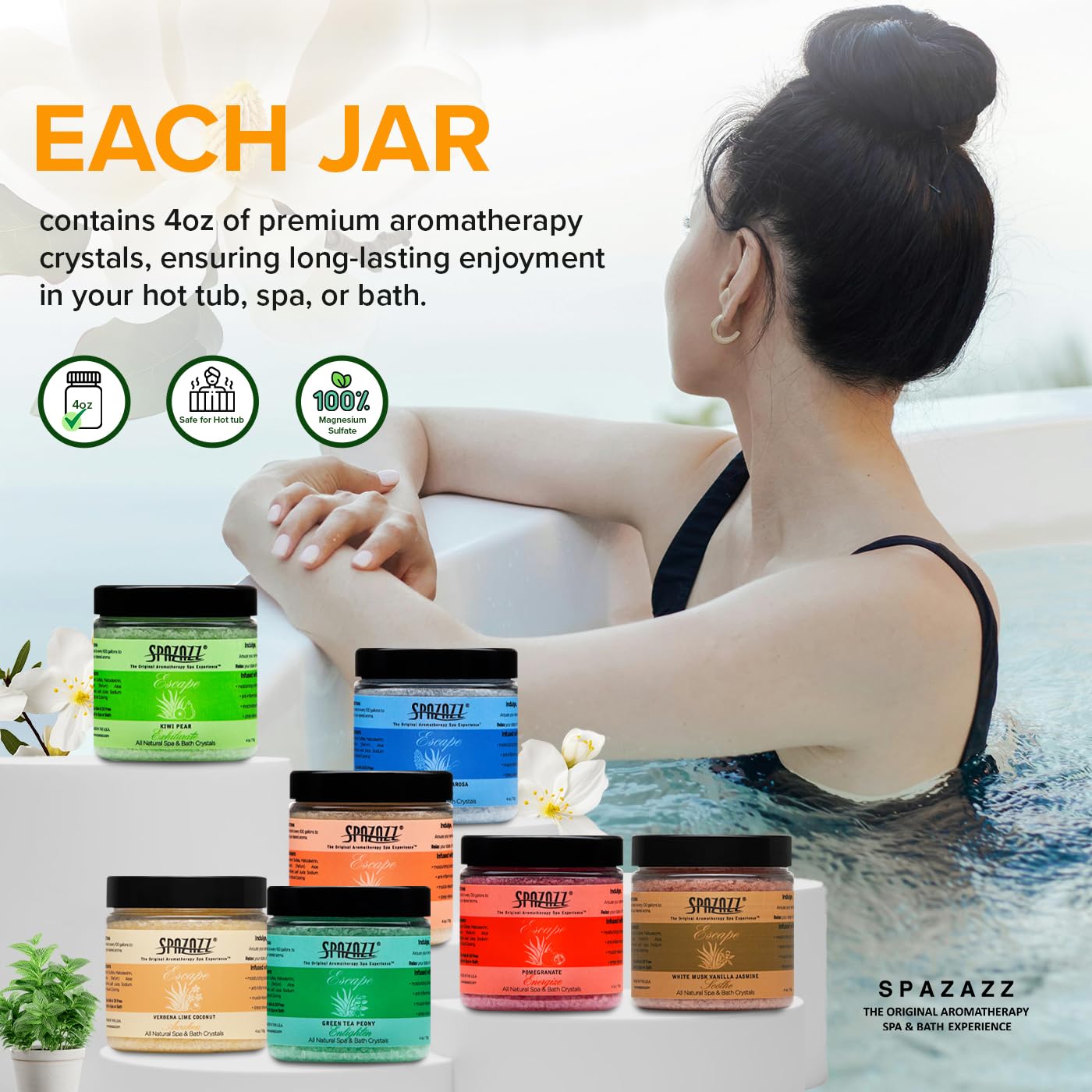 Hot Tub & Spa Bath Salt Aromatherapy Crystals - Spazazz Escape Collection 4 Oz 7-Pack Sampler & Hot Cold Towel - Lavender, Lime Coconut, Green Tea Beauty and Personal Care Spazazz