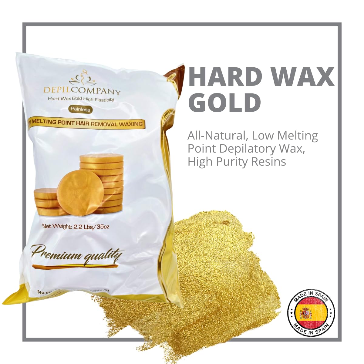 Depilcompany Gold, Natural Hard Hair Removal Wax, Low Melting Point, For Hair Removal Anywhere On The Body, 2.2 Pounds Beauty and Personal Care DEPILCOMPANY