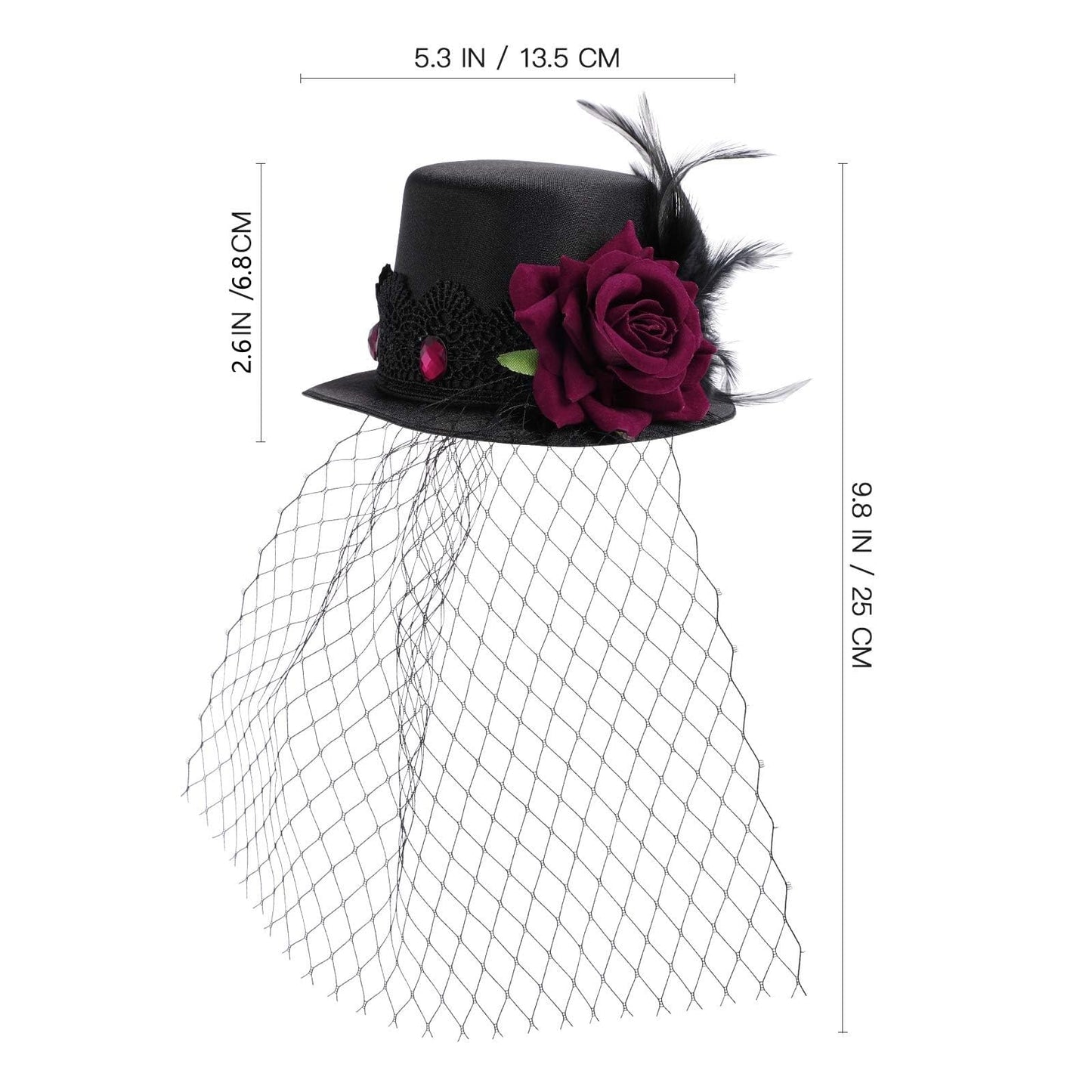 LEORX Small Top Hat Black Veil Hair Clip Flower Decor Top Hat Hair Accessories for Masquerade and Halloween Beauty & Personal Care LEORX