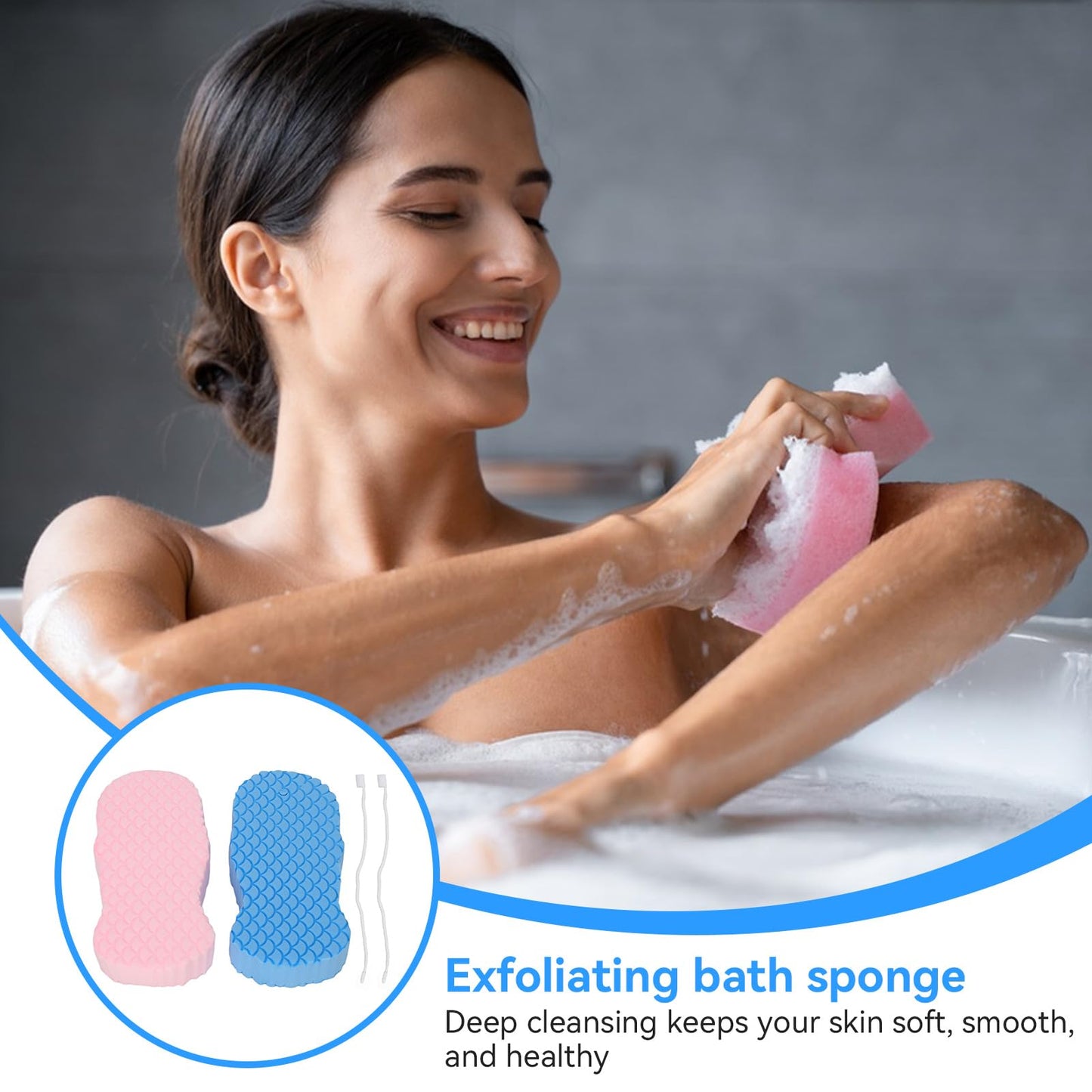 2PCS Exfoliating Bath Sponge, Fish Scale Pattern Deep Cleansing Dead Skin Shower Sponge 3D Super Soft Comfortable Body Exfoliator Sponge with Lanyard Beauty and Personal Care Agatige
