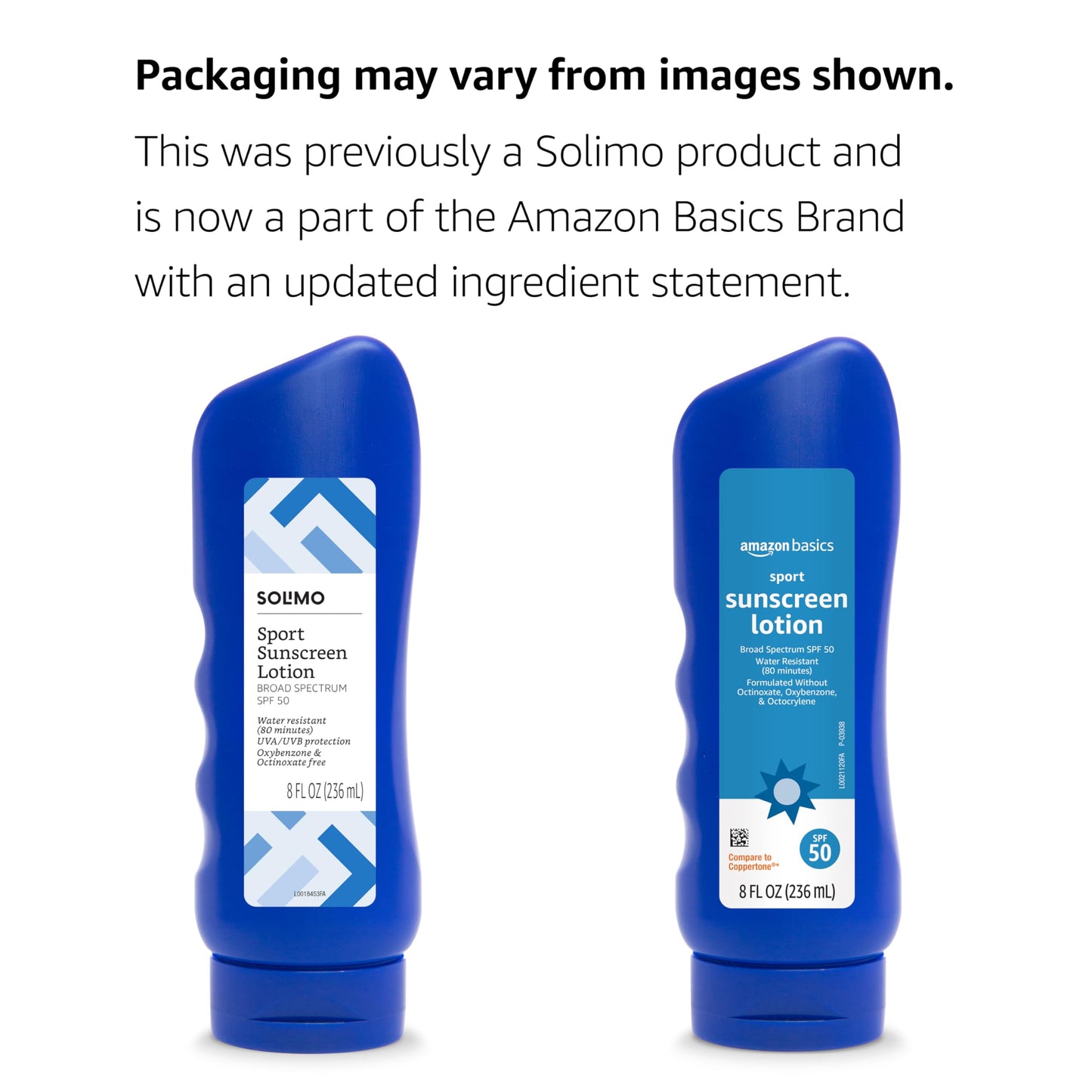 Amazon Basics Sport Sunscreen Lotion SPF 50, Water Resistant (80min), Formulated without Octinoxate & Oxybenzone, Broad Spectrum UVA/UVB Protection, 8 Beauty & Personal Care Amazon Brand - Solimo
