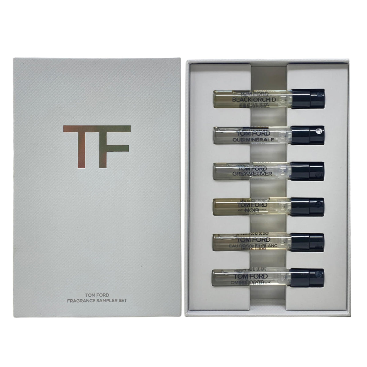 Tom Ford Signature Mini Discovery Set, 6 Fragrance Samples - Black Orchid, Oud Minérale, Grey Vetiver, Noir Extreme, Eau de Soleil Blanc & Ombré