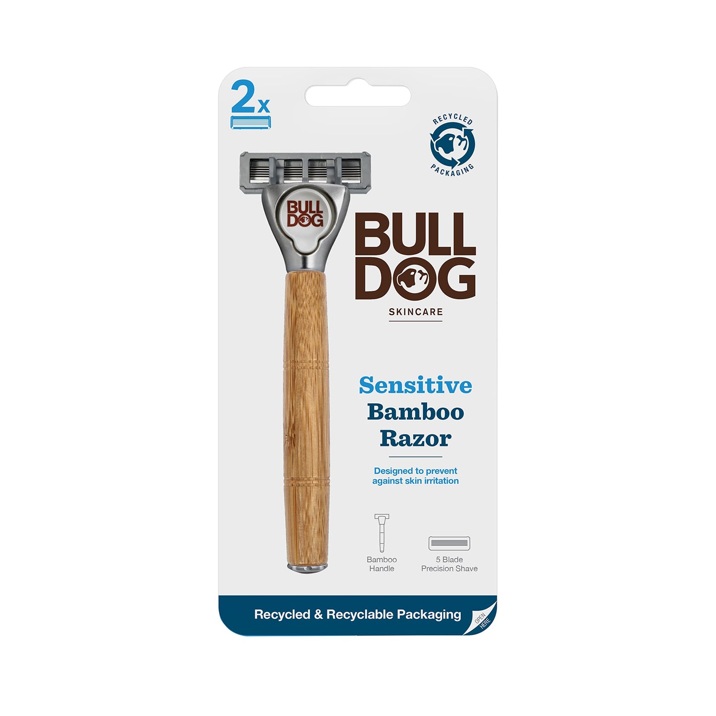 Bulldog Skincare - Sensitive Bamboo Razor Smooth Glide Razor Handle + 2 Blade Refills Beauty and Personal Care Bulldog Skincare for Men