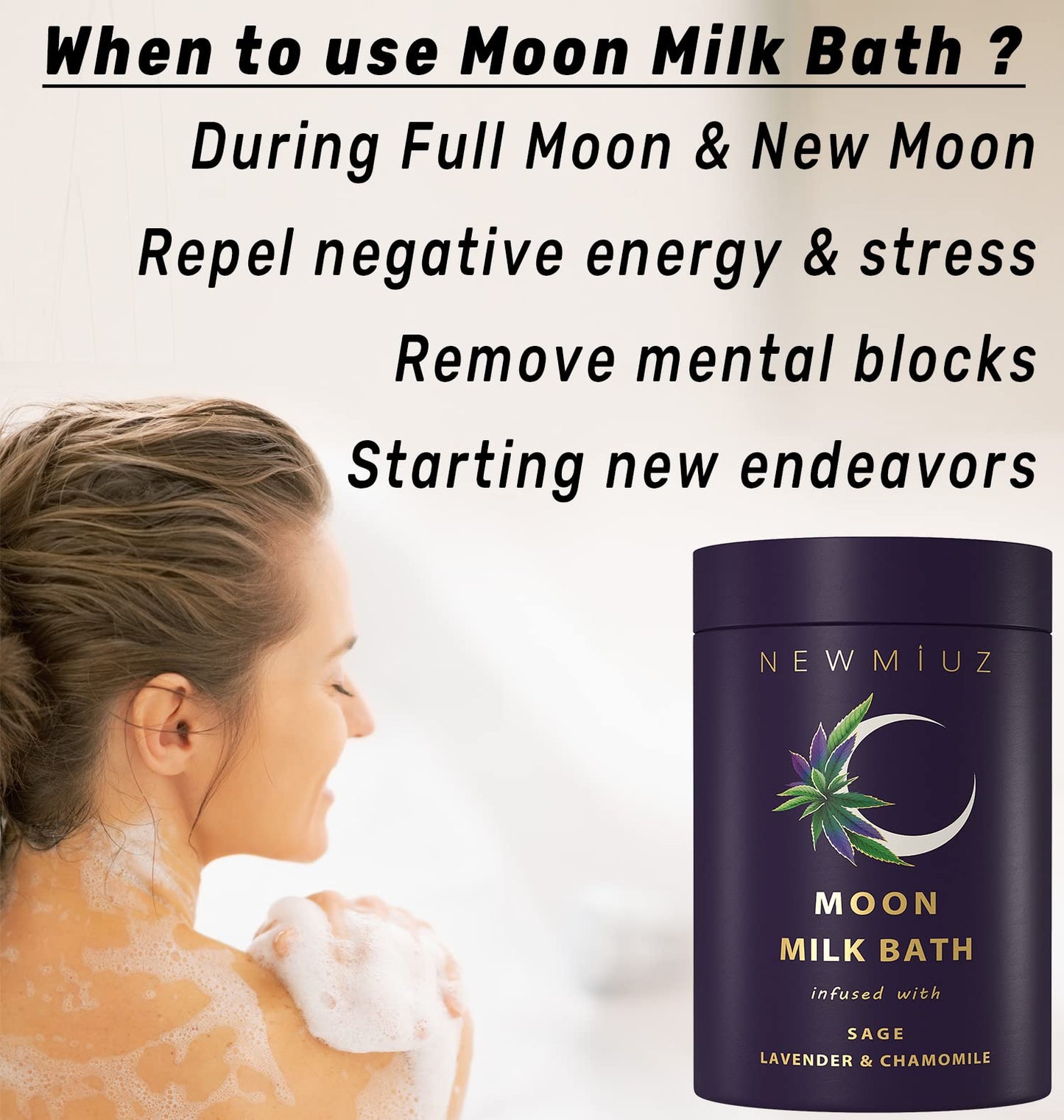 Cleansing Sage Moon Milk Bath Soak - Lavender Chamomile - Moisturize & Soften Skin Spiritual Stress Relief Gifts for Women Destress Luxury Spa Bath Beauty & Personal Care New Miuz