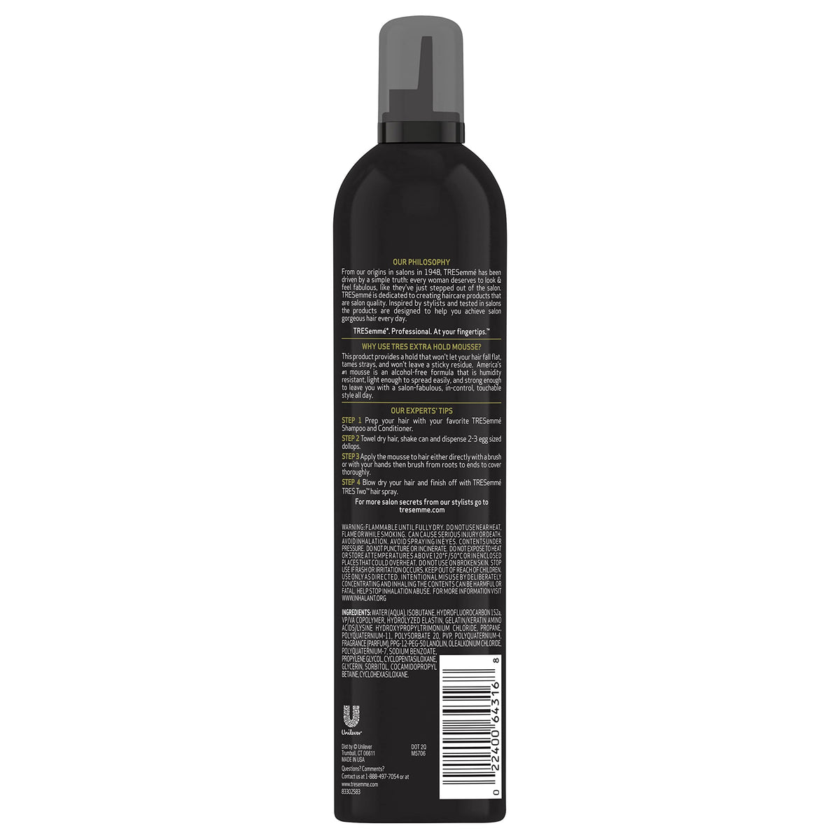 TRESemmé Tres Mousse Tres Extra Firm Control Mousse, Frizz Control with Flexible Feel for All Hair Types, Humidity Resistant, 10.5 oz Beauty & Personal Care TRESemmé