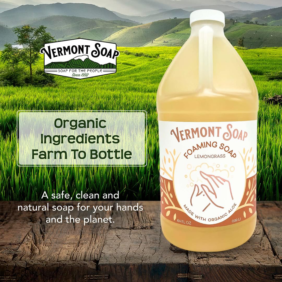 VERMONT SOAP Organic Lemongrass Zen Foaming Hand Soap - Natural Moisturizing Soap for Dry Skin - Fragrance Free Liquid Bathroom Hand Soap - Lemongrass Beauty & Personal Care VERMONT SOAP