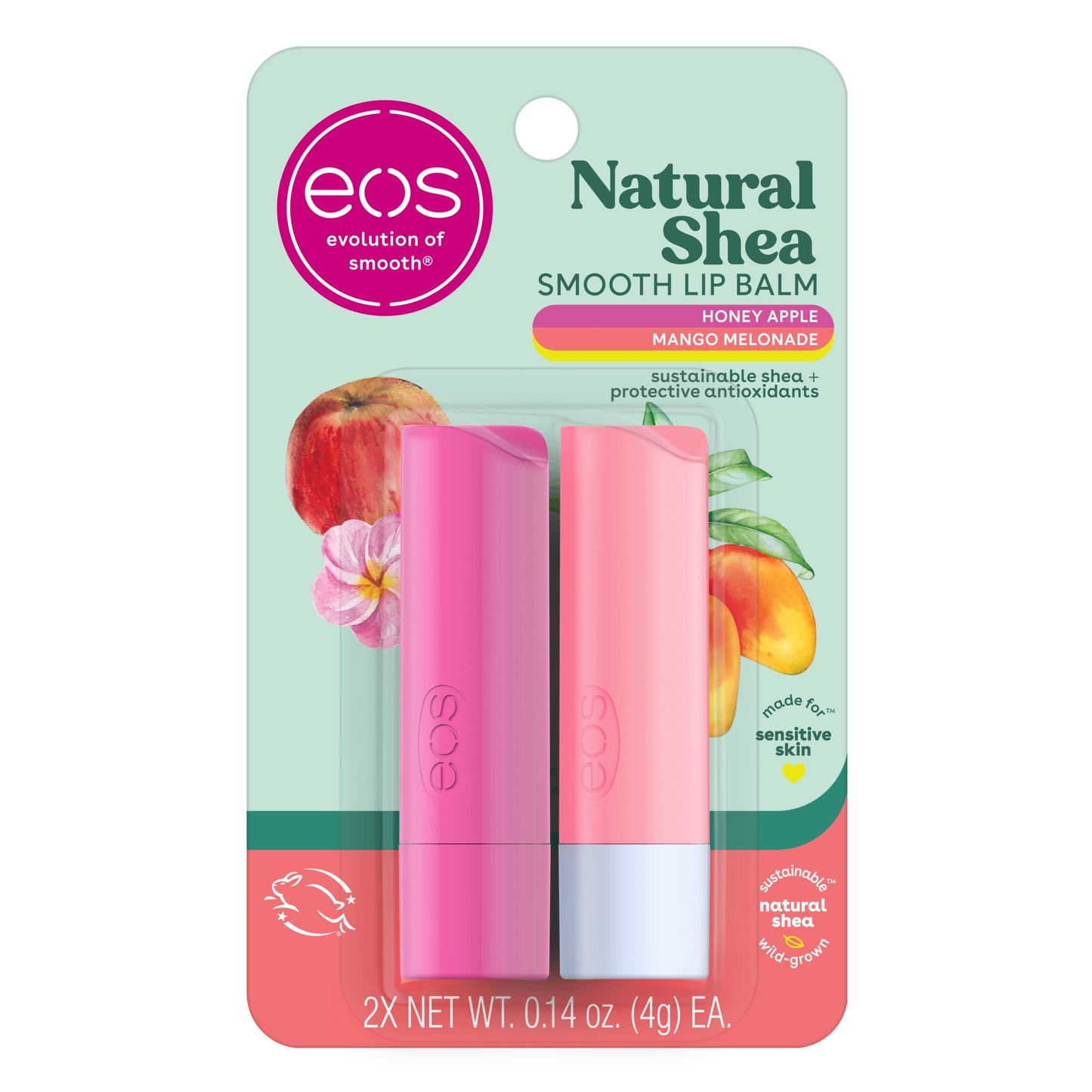 eos Natural Shea Lip Balm, Honey Apple & Mango Melonade, All-Day Moisture, Lip Care Products, 0.14 oz, 2-Pack Beauty & Personal Care eos