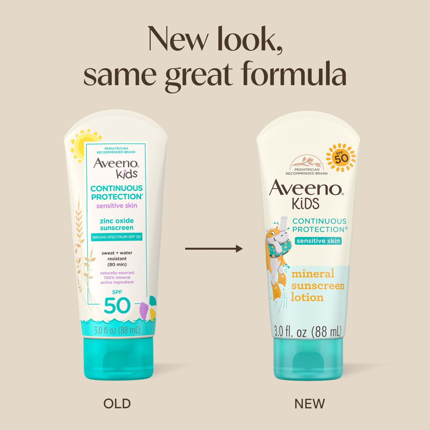 Aveeno Kids Continuous Protection Zinc Oxide Broad Spectrum Sunscreen Lotion for Kids’ Sensitive Skin. SPF 50 Oxybenzone Free Sunscreen, Tear Beauty & Personal Care Aveeno