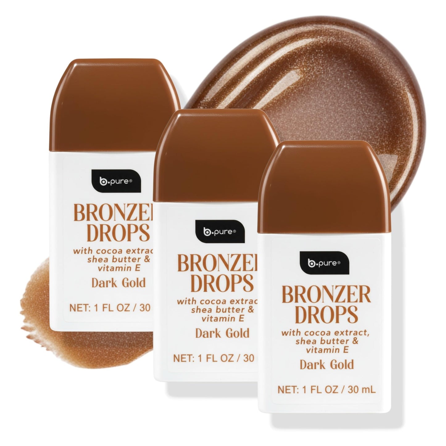 b.pure Moisturizing Bronzer Drops | Dark Gold | Tinted Face & Skin Glow Enhancer | 1 oz, 3-Pack Beauty & Personal Care b.pure