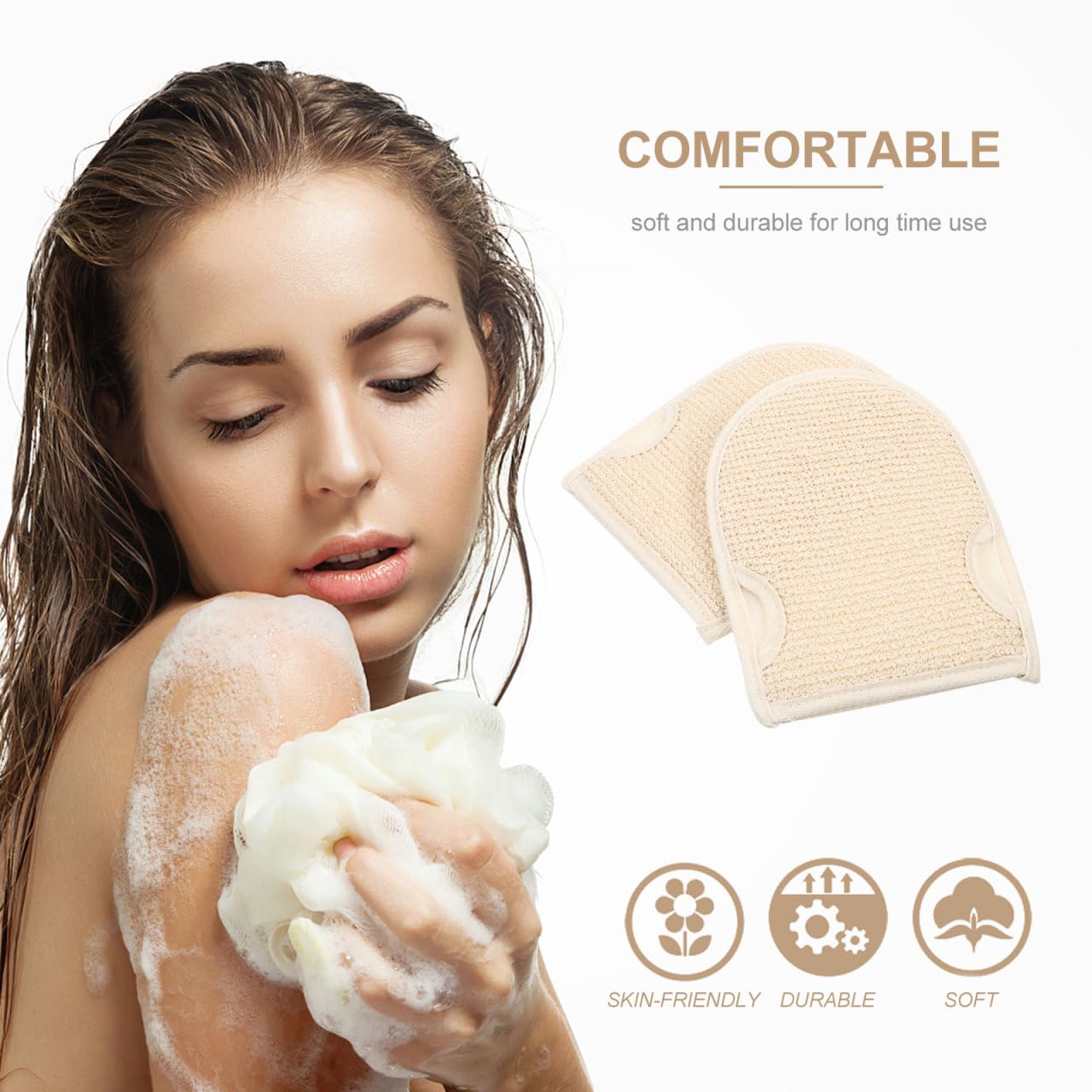 Ciieeo 2pcs Exfoliating Shower Gloves Double-Sided Cotton Linen Bathing Scrubbers for Body Scrub Dead Skin Removal Korean Spa Bath Accessories Beige Beauty and Personal Care Ciieeo